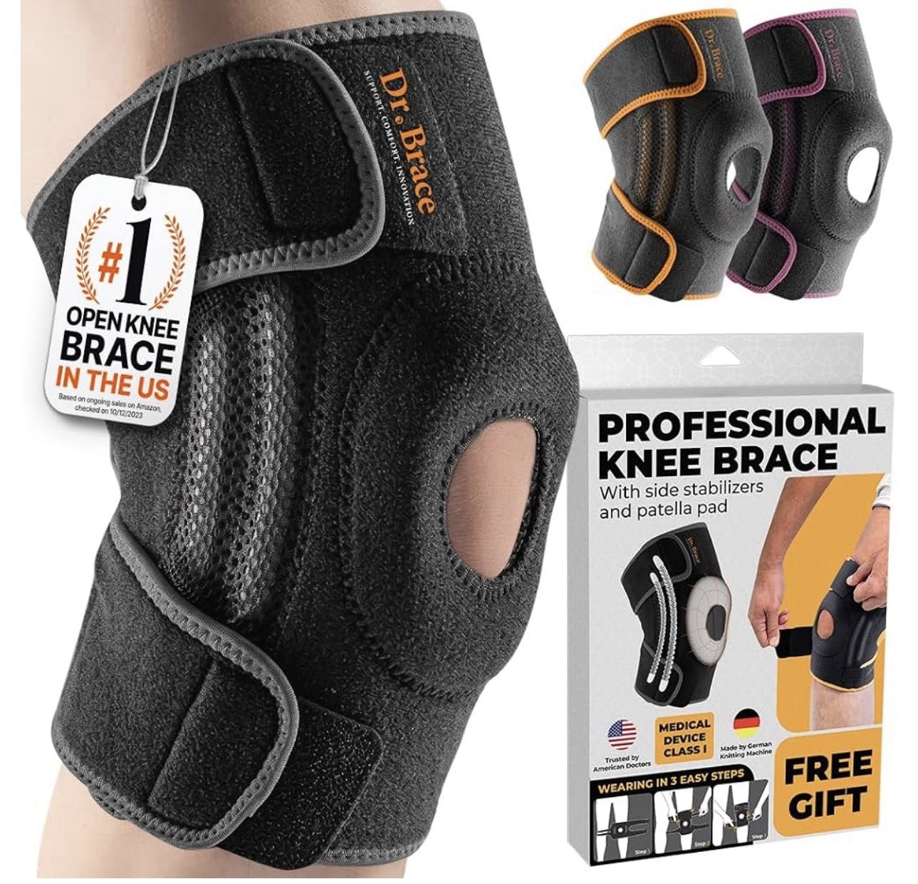 DR. BRACE ELITE Knee Brace with Side Stabilizers & Patella Gel Pads for Maximum