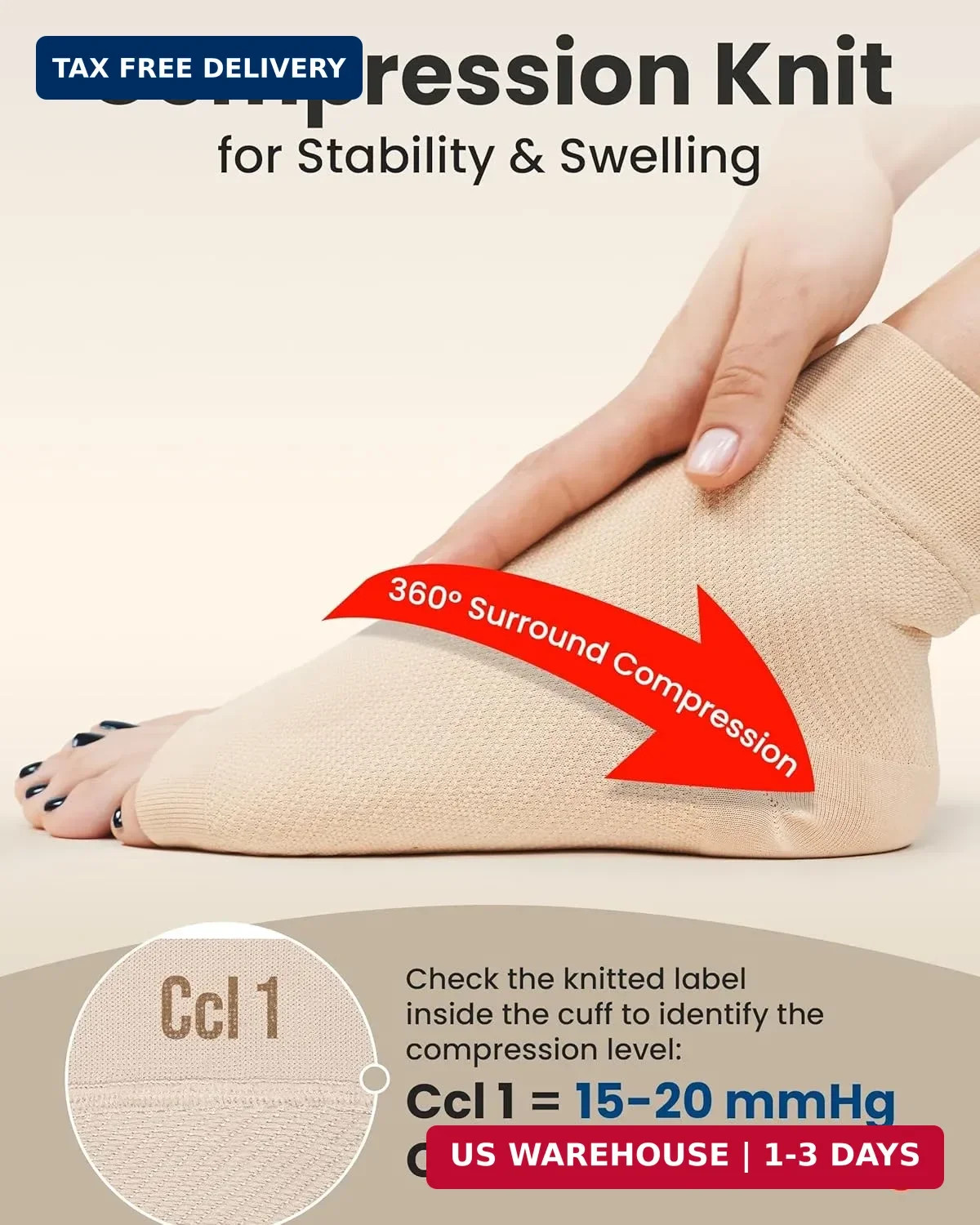 KEMFORD Ankle Compression Sleeve – 1-Pair, Plantar Fasciitis Braces – Open Toe C