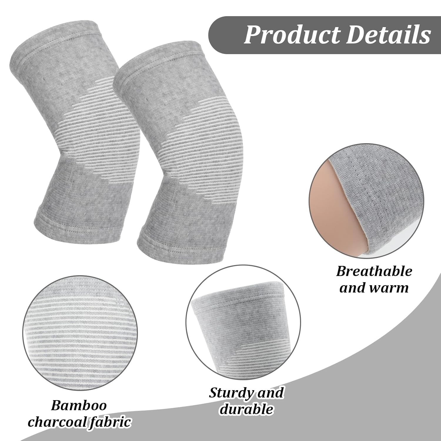 2- Pack – Bamboo Knee Sleeve Compression Knee Brace Elastic Support Breathable