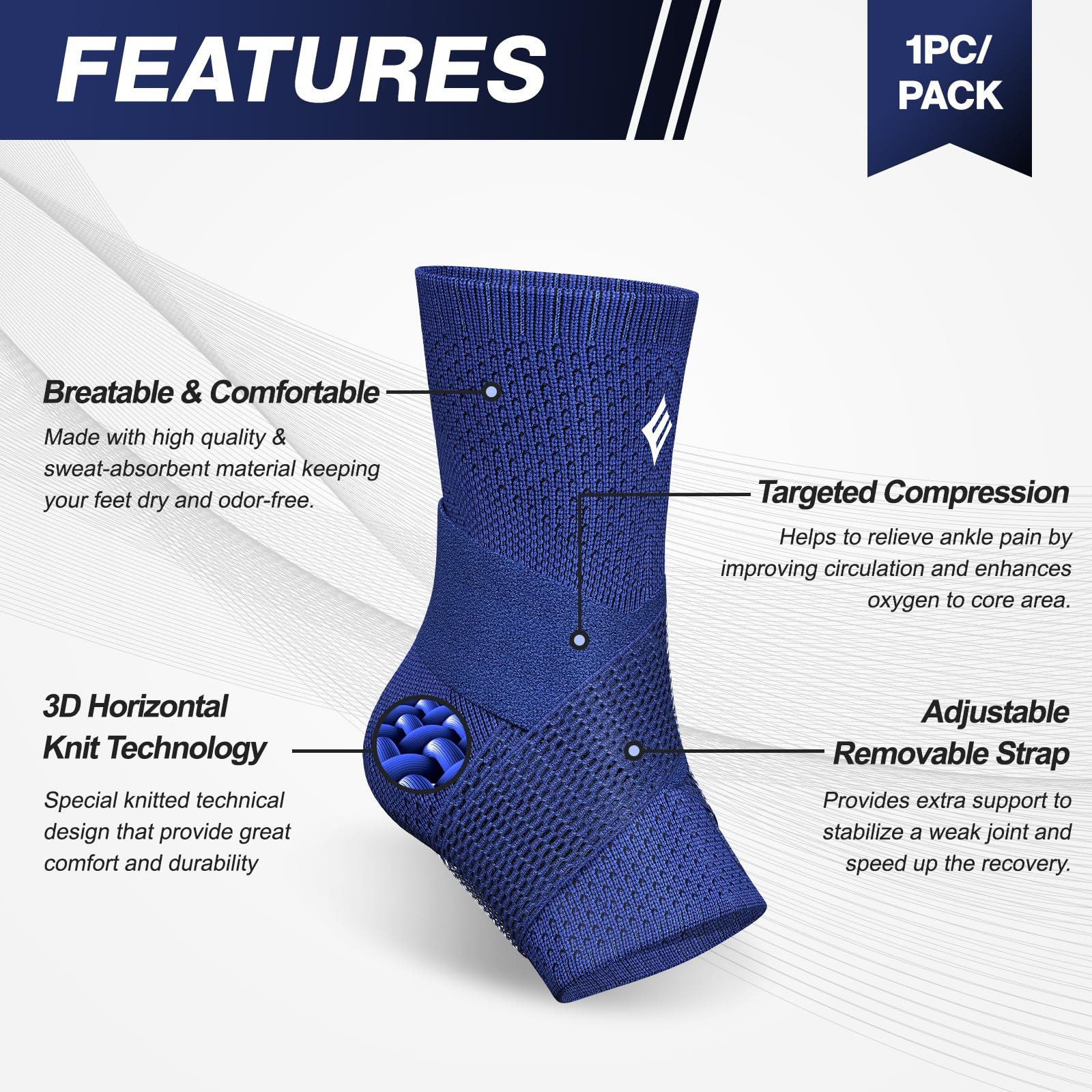 NEENCA Compression Ankle Sleeve with Removable Figure-8 Strap Large, Blue