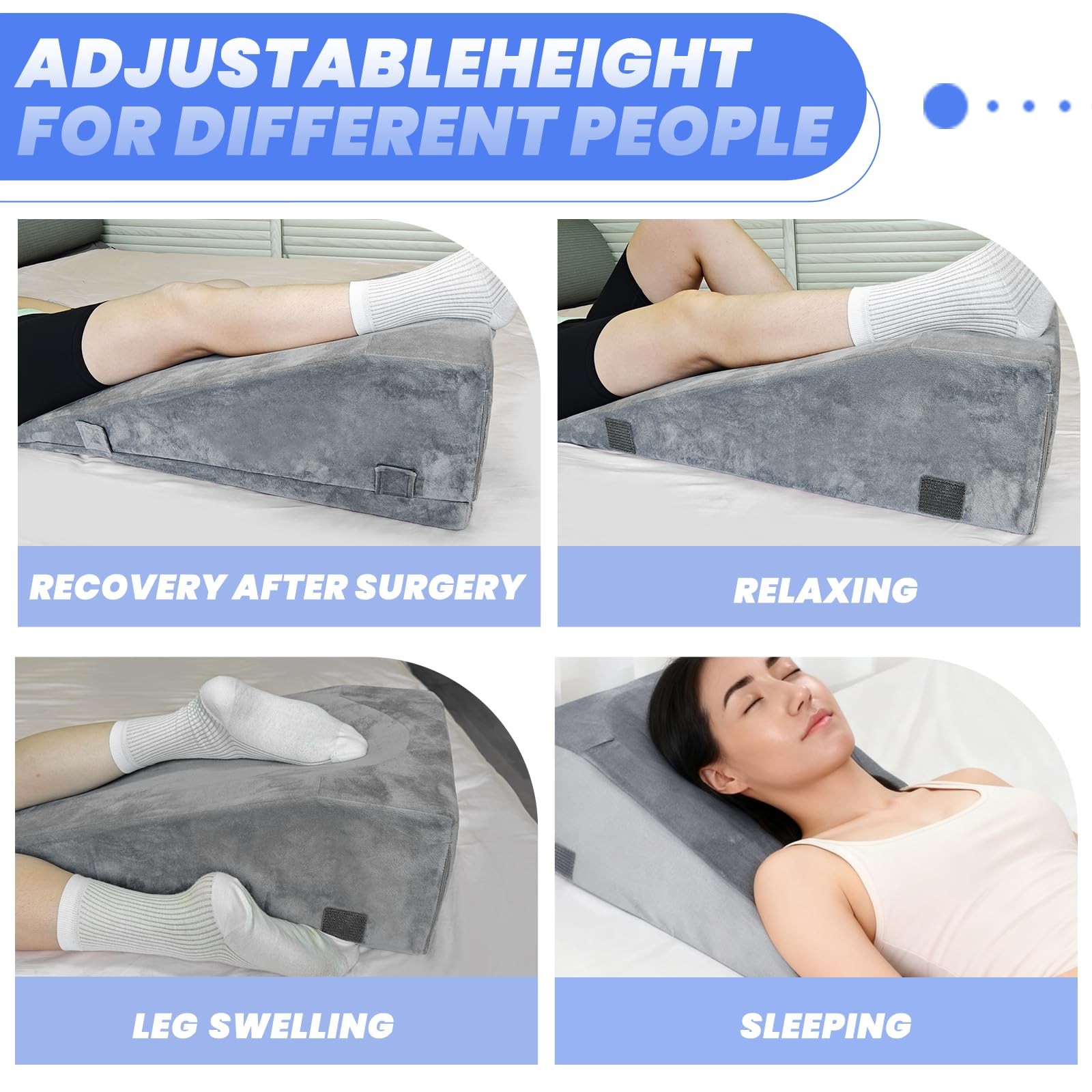 2 Adjustable Heights Leg Elevation Pillows for After Surgery, Knee Recovery A…