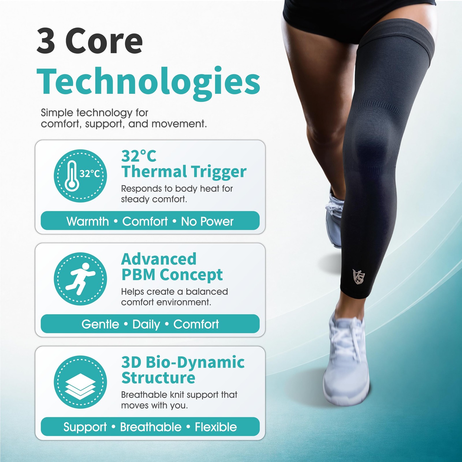 Vital Salveo -Germanium Recovery Compression Sports Full Leg Sleeve Length Th…