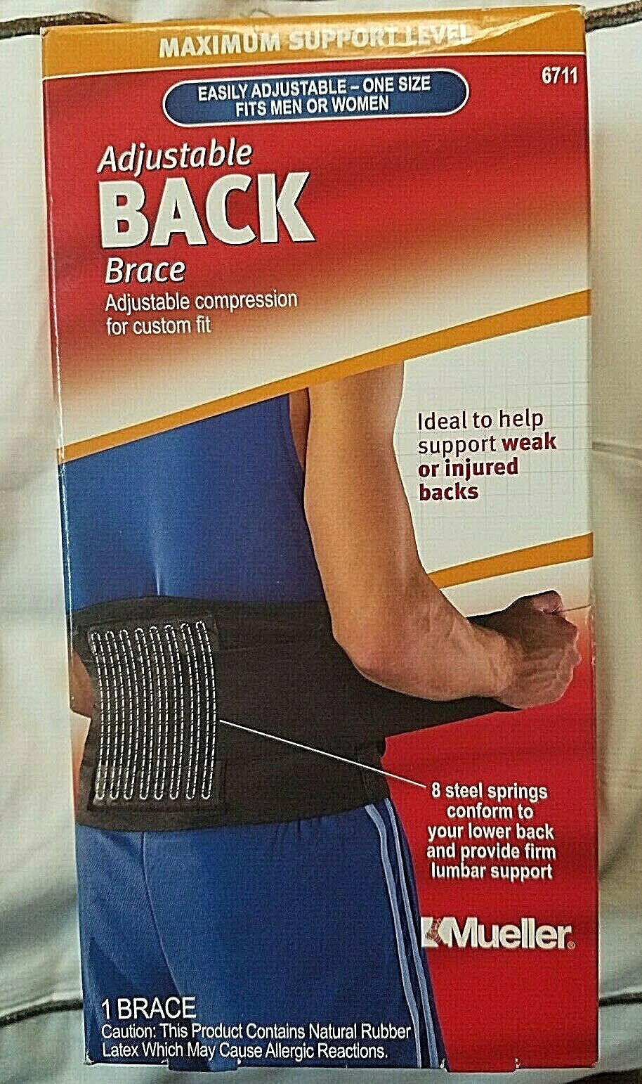 NIB MUELLER ADJUSTABLE BACK BRACE 6711 MAXIUMUM SUPPORT ONE SIZE FITS MEN/WOMEN