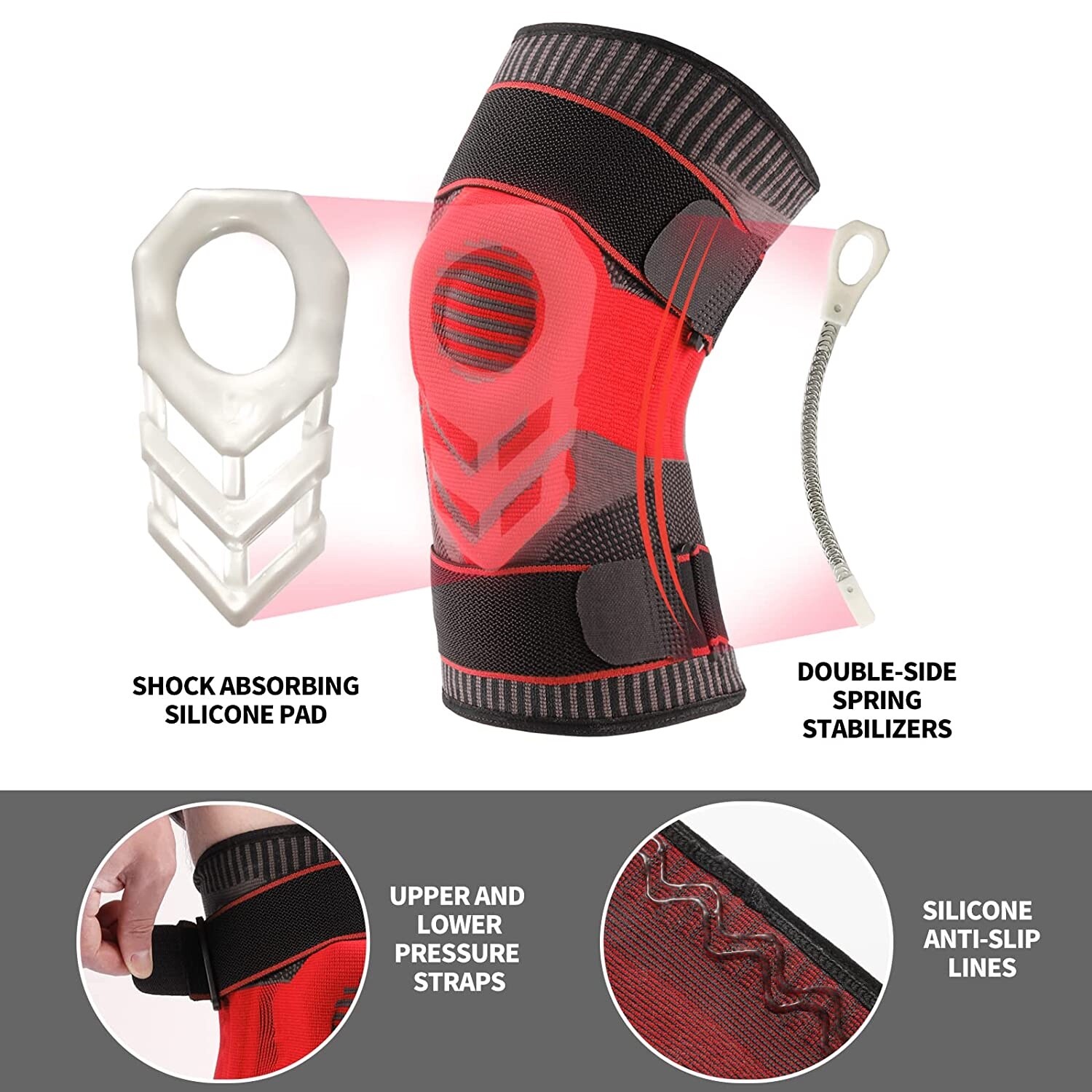 NEW ~ Diyukk Knee Brace Compression Sleeve Support Red/Black Sz XL
