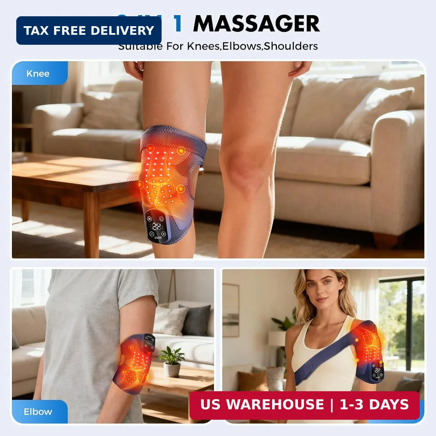 Red Light Therapy & Vibration Massage Knee Brace: Wireless Rechargeable, with 66
