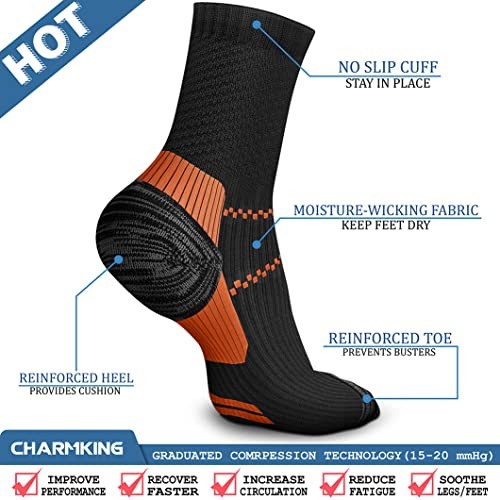 6 Pairs Crew Compression Socks for Small-Medium 03 Black-blue/Green/Orange