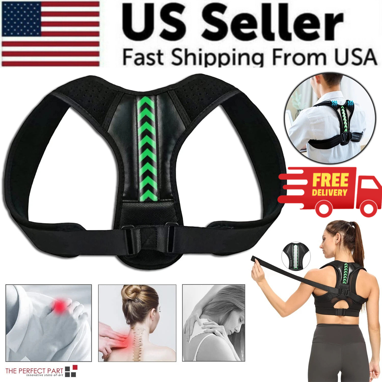 Shoulder Support Adjustable Back Pain Support Posture Corrector Brace Belt Strap