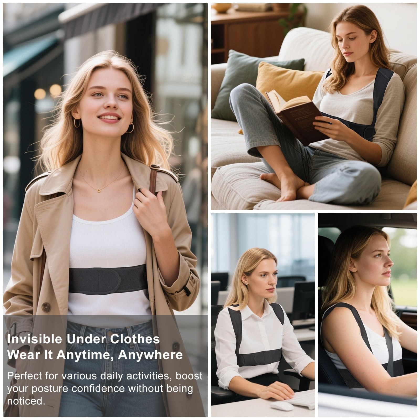 Posture Corrector for Women, Adjustable L/XL (Underbust: 35.5-45”), Black