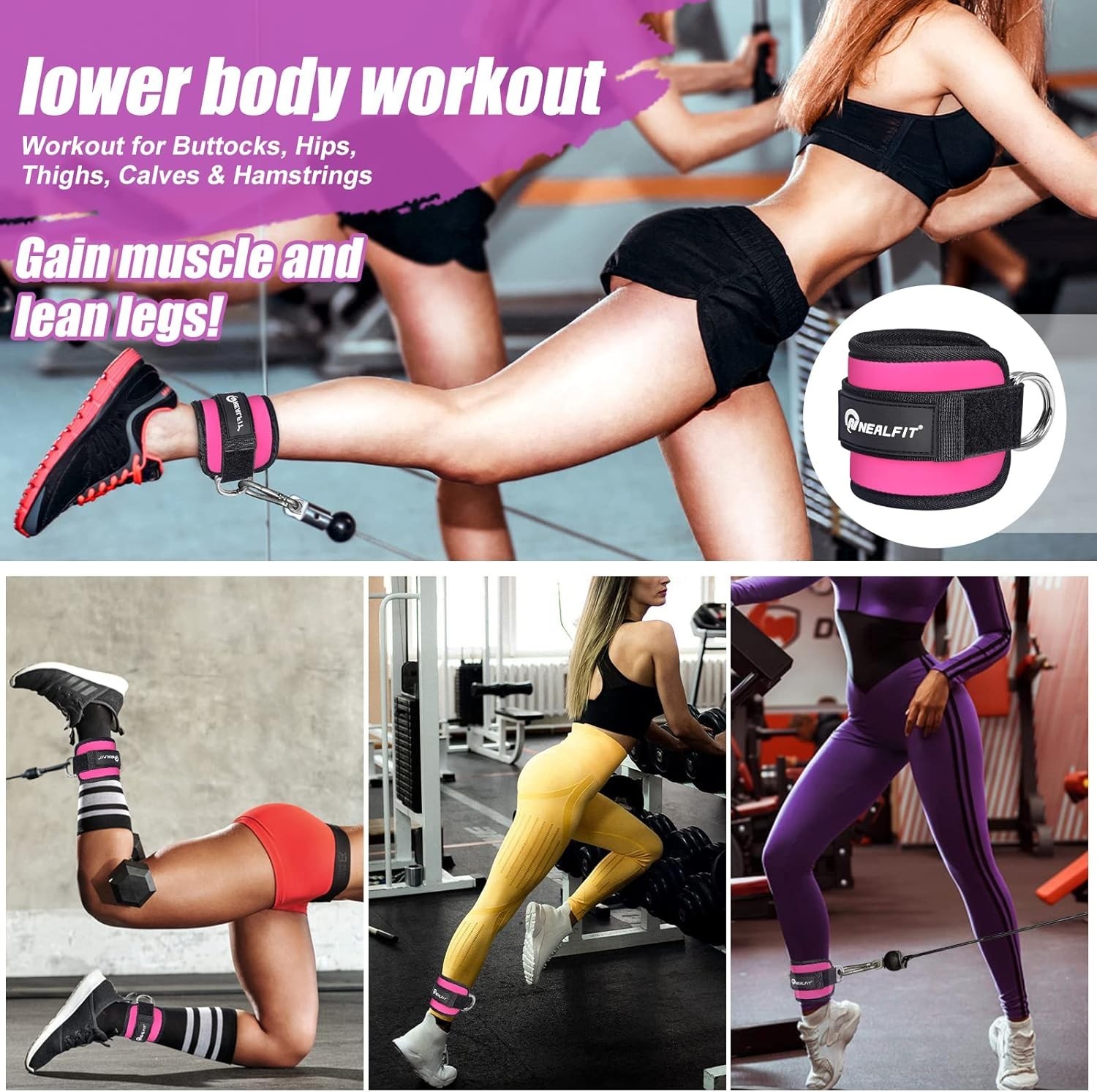 Ankle Strap for Cable Machine, Gym Ankle Cuff for Kickbacks, Leg Extensions, …