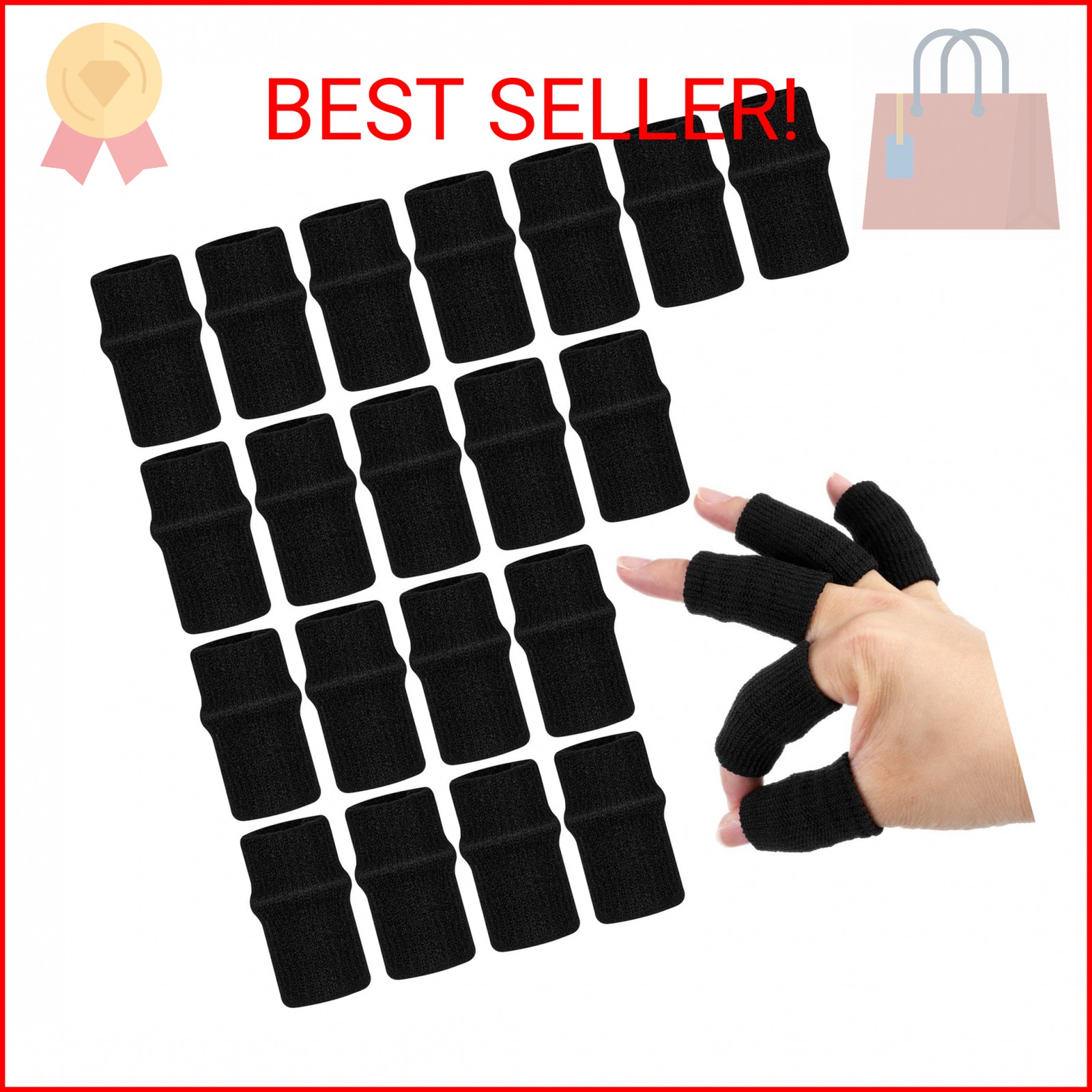 Ouligay 20 PCS Finger Sleeves Black Sport Finger Brace Protector Compression Sle