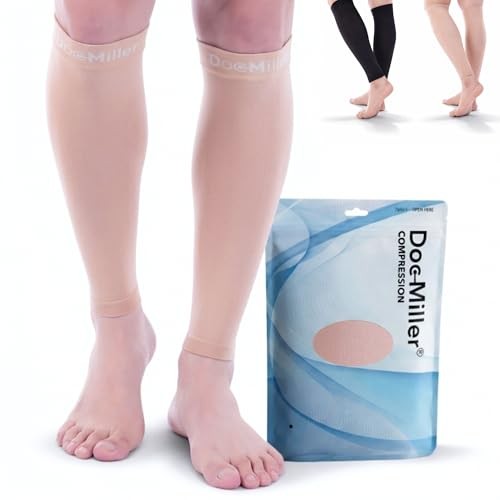 Calf Compression Sleeve for Petite Women & Men, 15-20 mmHg, Large Beige