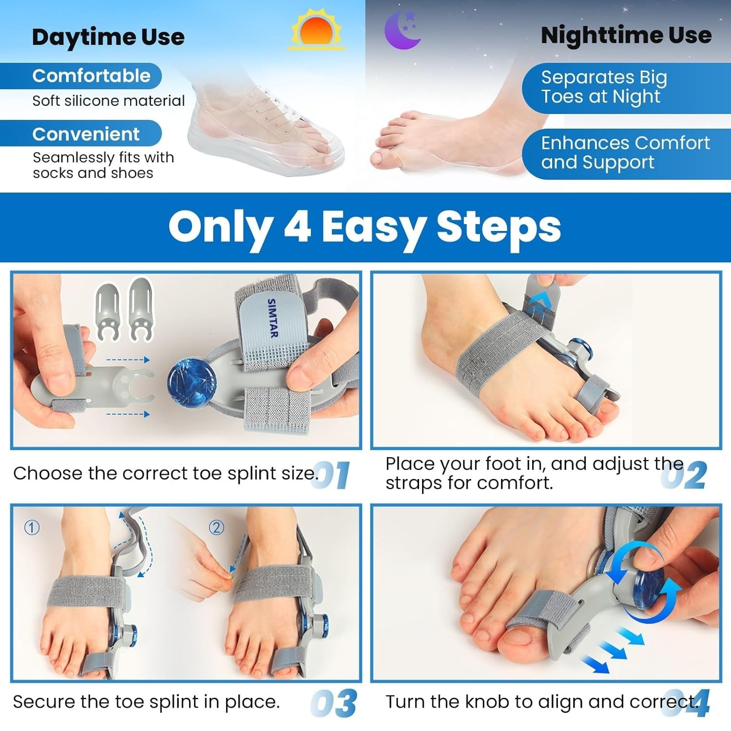Bunion Corrector for Women Big Toe Alignment Brace with Precision Dial Adjustabl