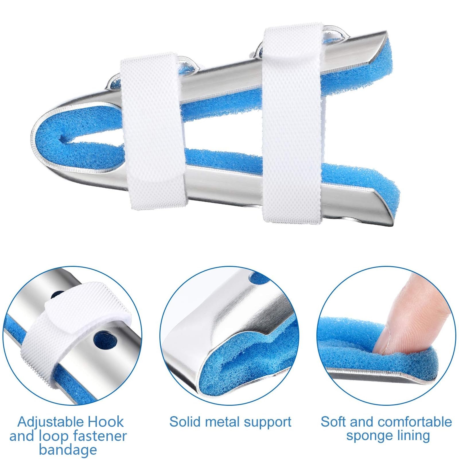 Finger Splints 10-Pack Metal Padded Support Stabilizers with Soft Foam, 3 Sizes