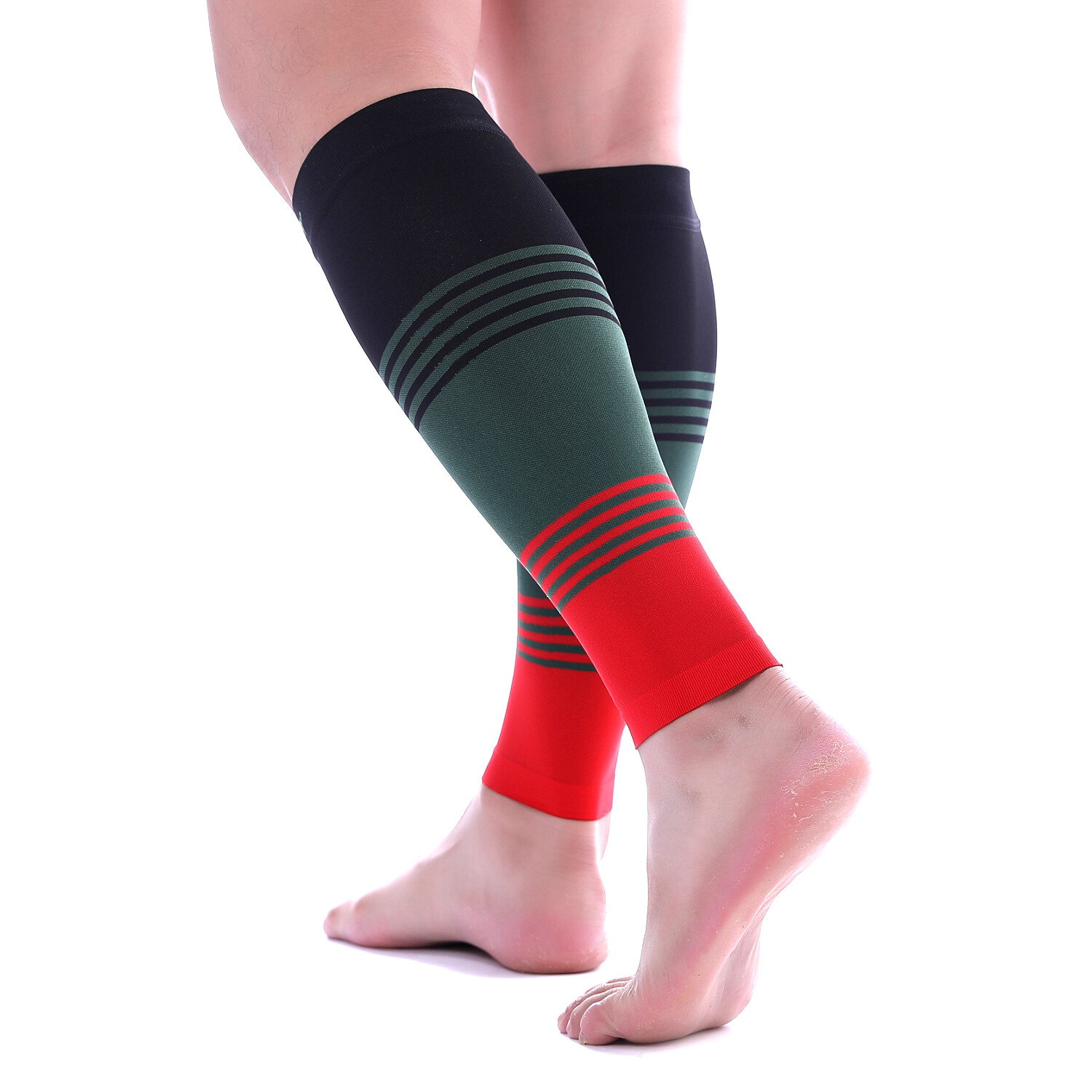 Calf Compression Sleeve 1 Pair Doc Miller 20-30 mmHg Varicose Veins BLK/GRN/RED