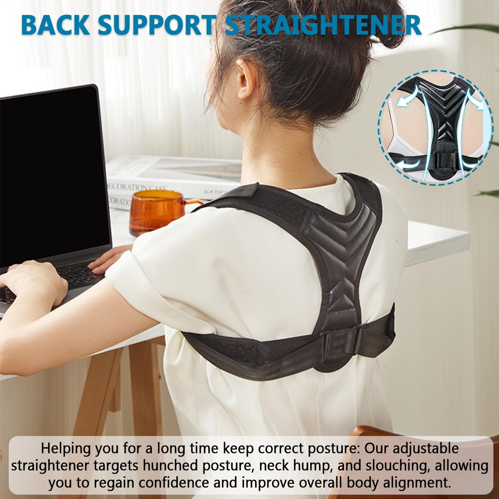 Posture Corrector, Back Brace for Women and Men, Adjustable Black-AR1