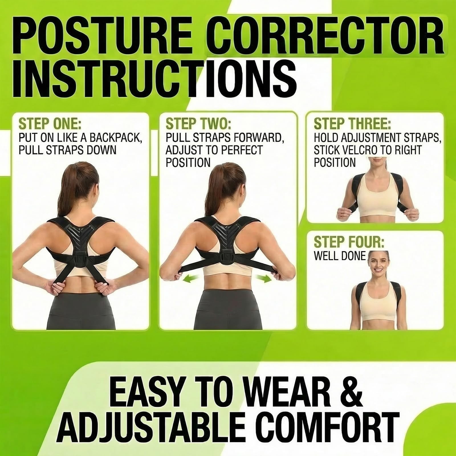 Posture Corrector for Women & Men, Adjustable Back Support Medium, Black