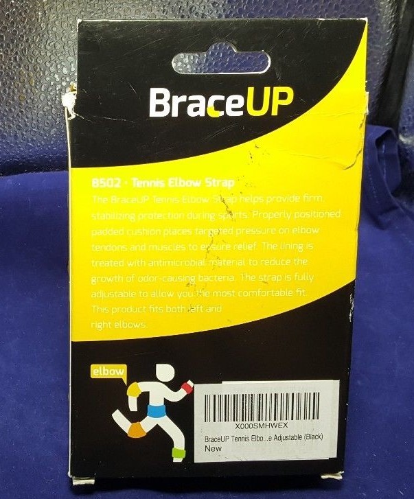 BraceUp Tennis Elbow Strap One Size B502 Black Left or Right Arm Adjustable 1pc