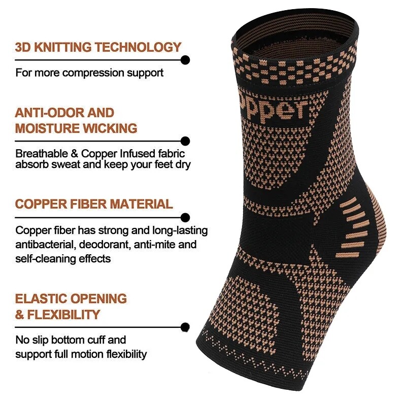 Ankle Support Brace Copper Compression Sleeve Socks Foot Pain Relief Sport Wrap