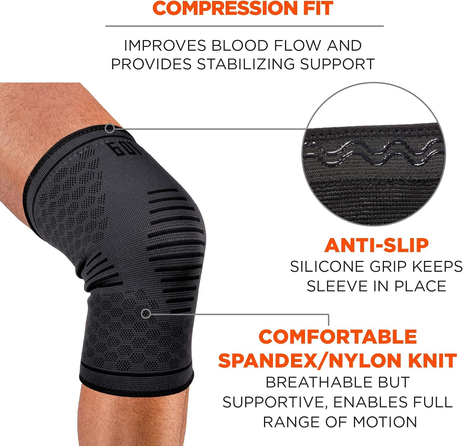 ProFlex 601 Knee Compression Sleeve Support Men Women Black Large Brace