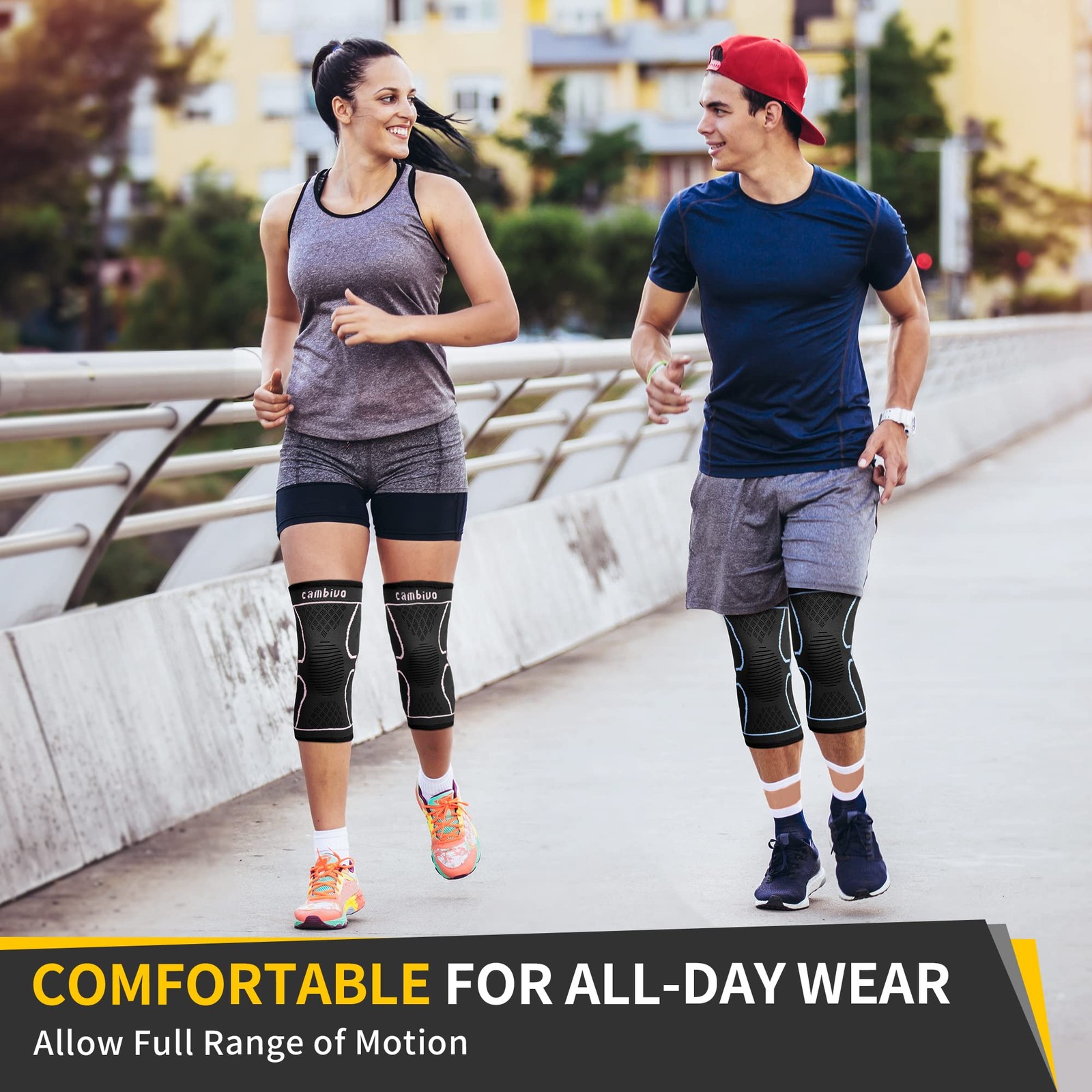 CAMBIVO 2 Pack Knee Brace, Compression Sleeve Support for Small, Black