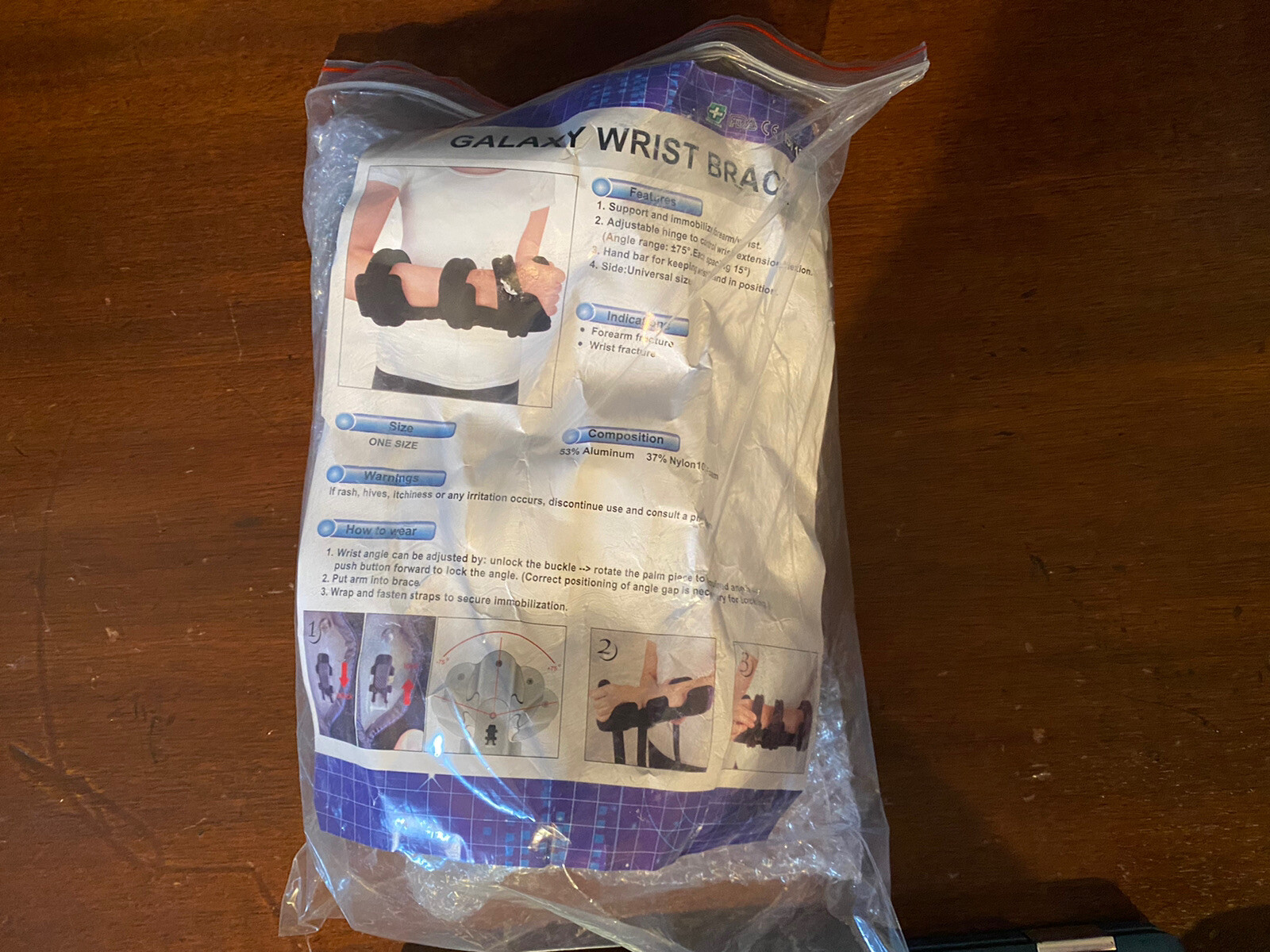 Galaxy Wrist Brace One Size Immobilizer Adjustable ISO 13485 Brand New