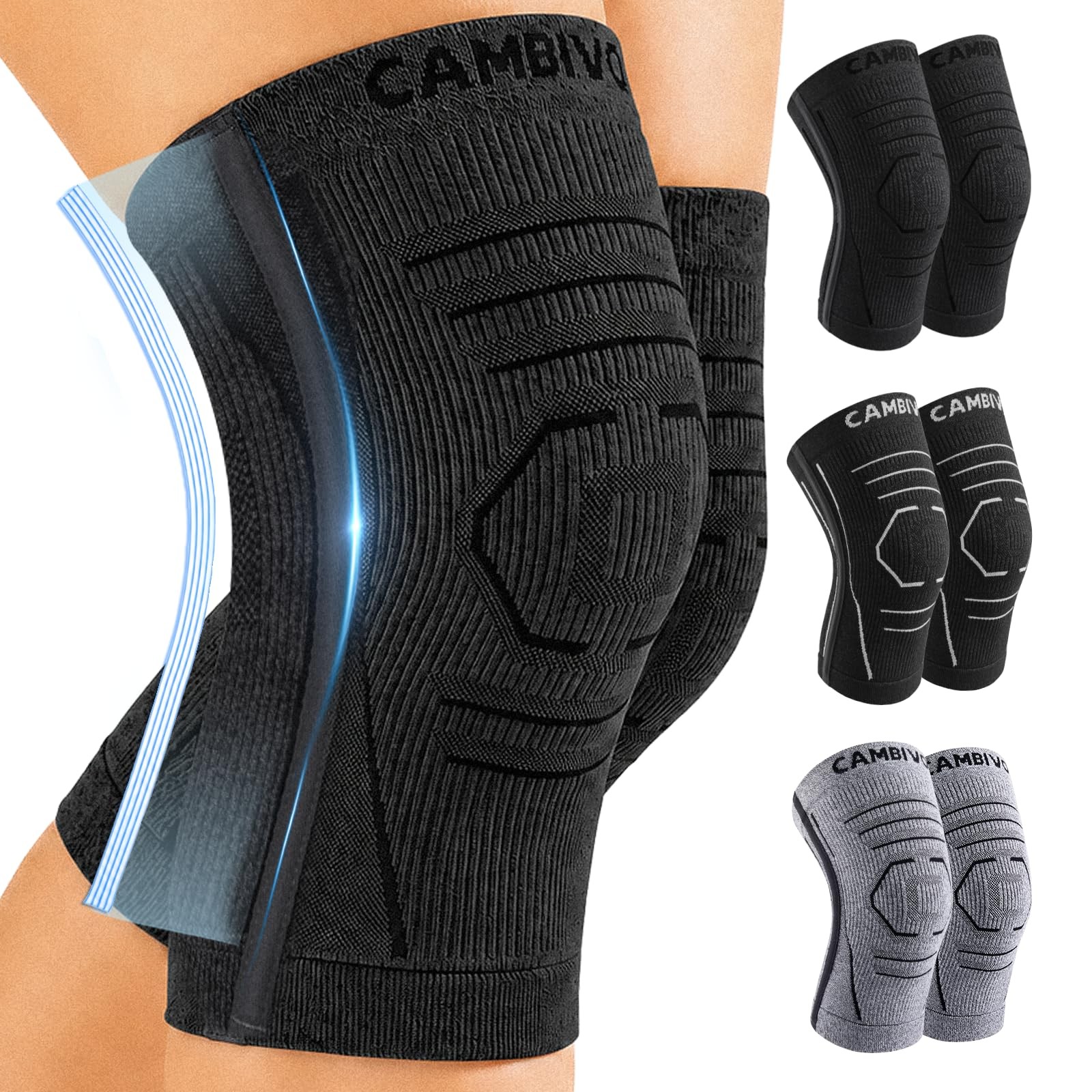 2 Pack Knee Brace for Women & Men, Compression Sleeves Knee Support