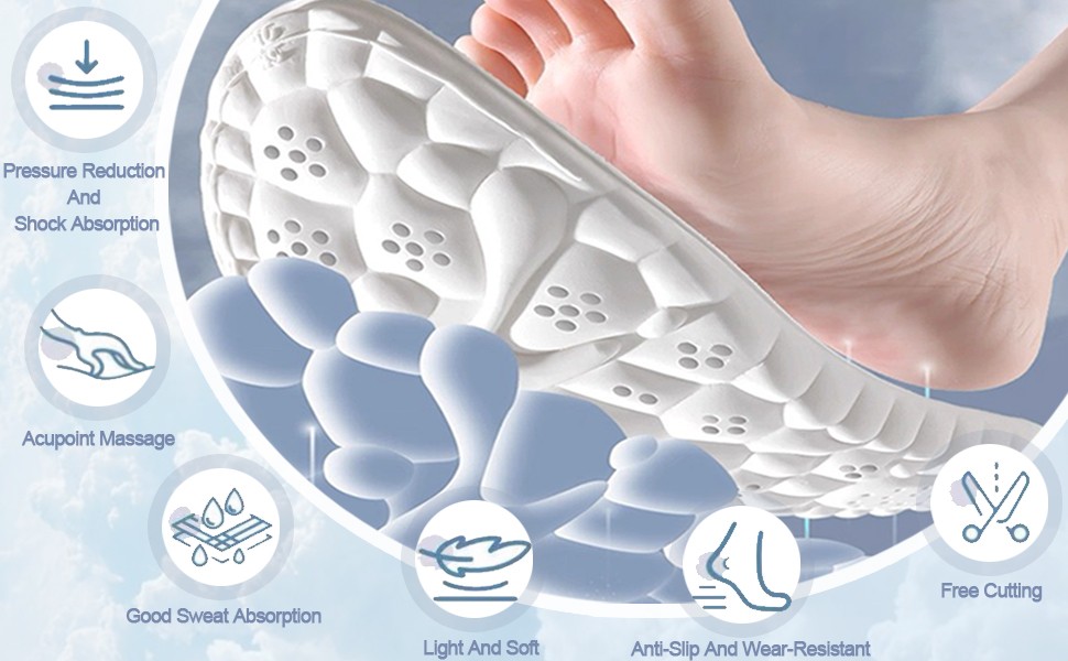 2026 New Steppers Insoles for Men & Women,4D Cloud Massage Memory Foam Insoles