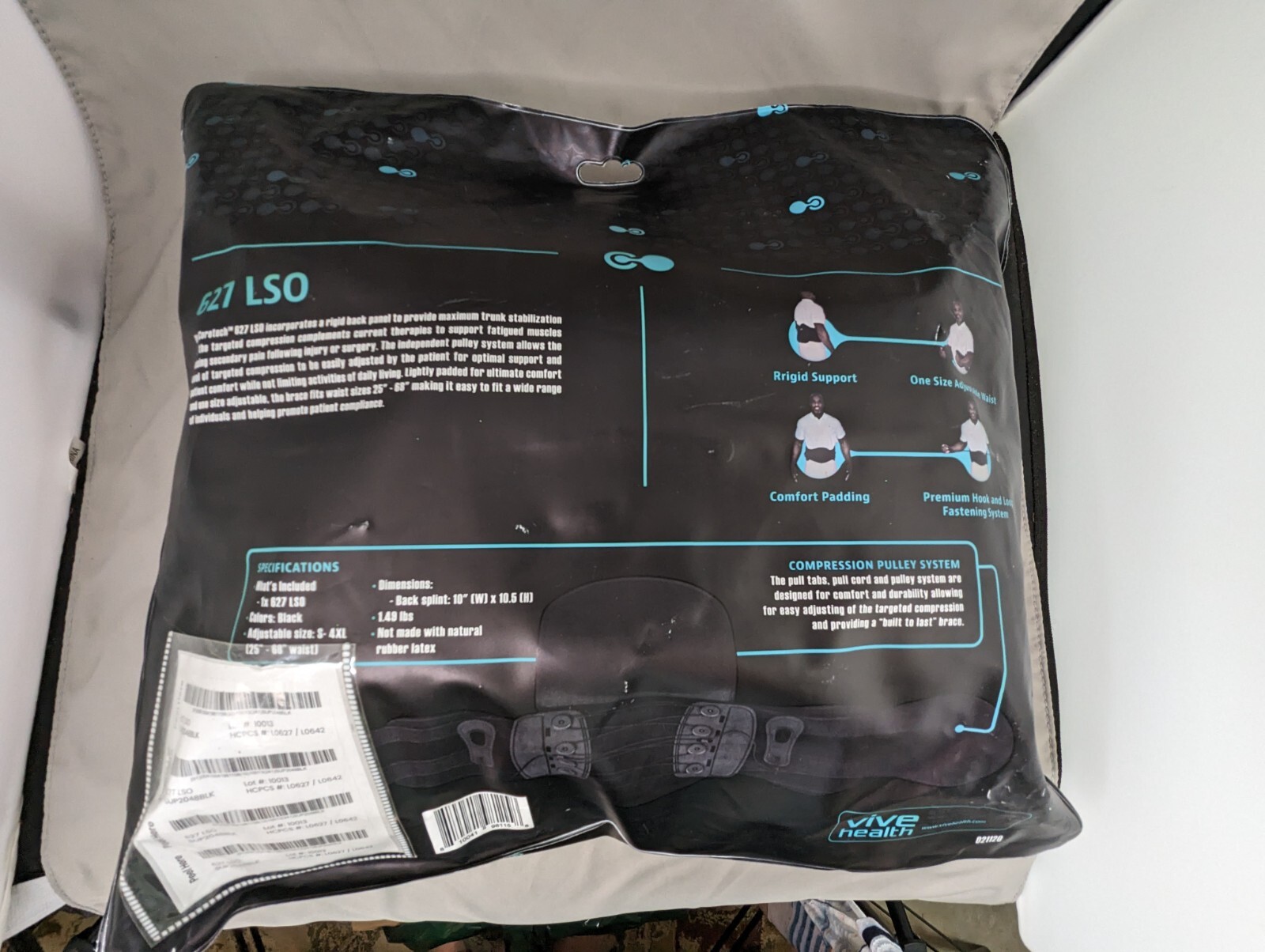 Vive Coretech Lumbar Back Brace SUP2048BLK 627 LSO Hcpcs L0627 L0642 New Sealed