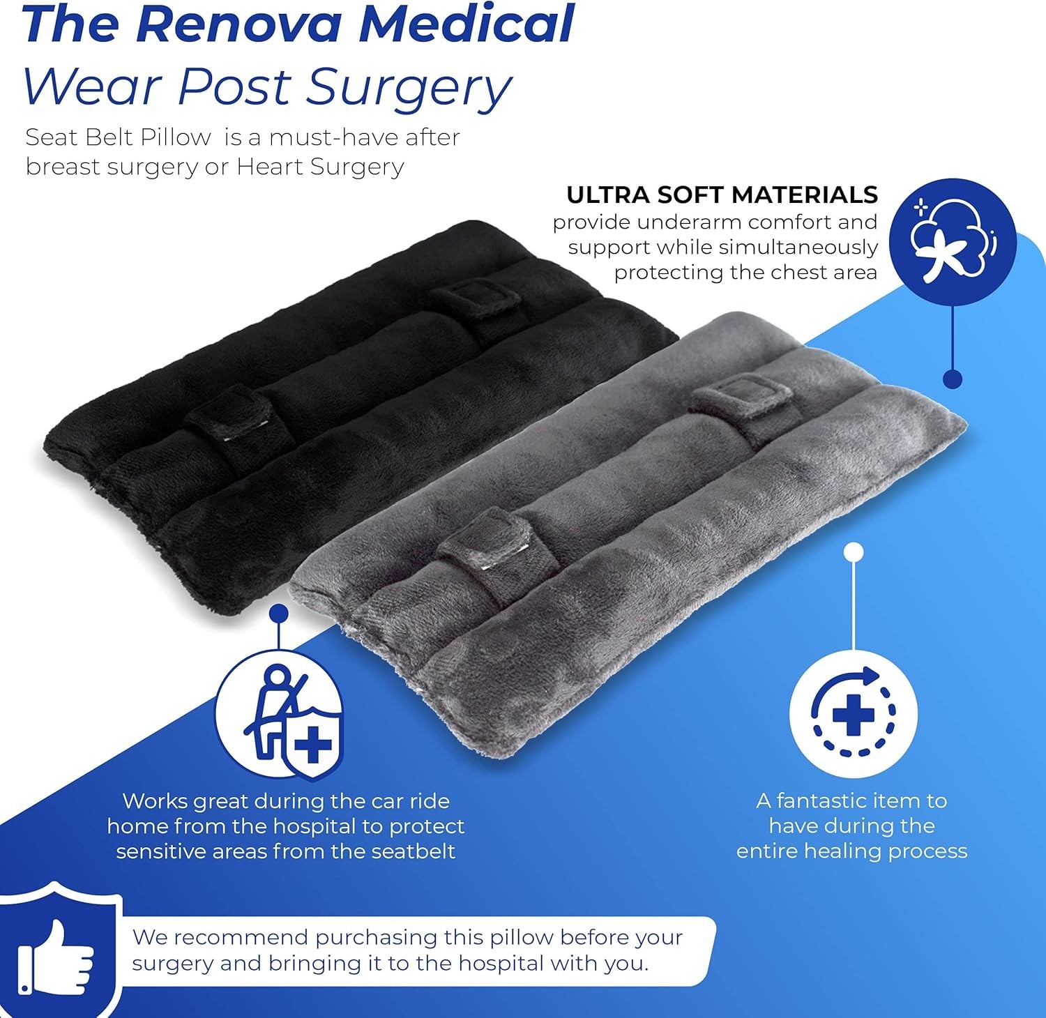 Lightweight & Washable Seat Belt Pillow for Post Surgery Care – Ideal for Cars