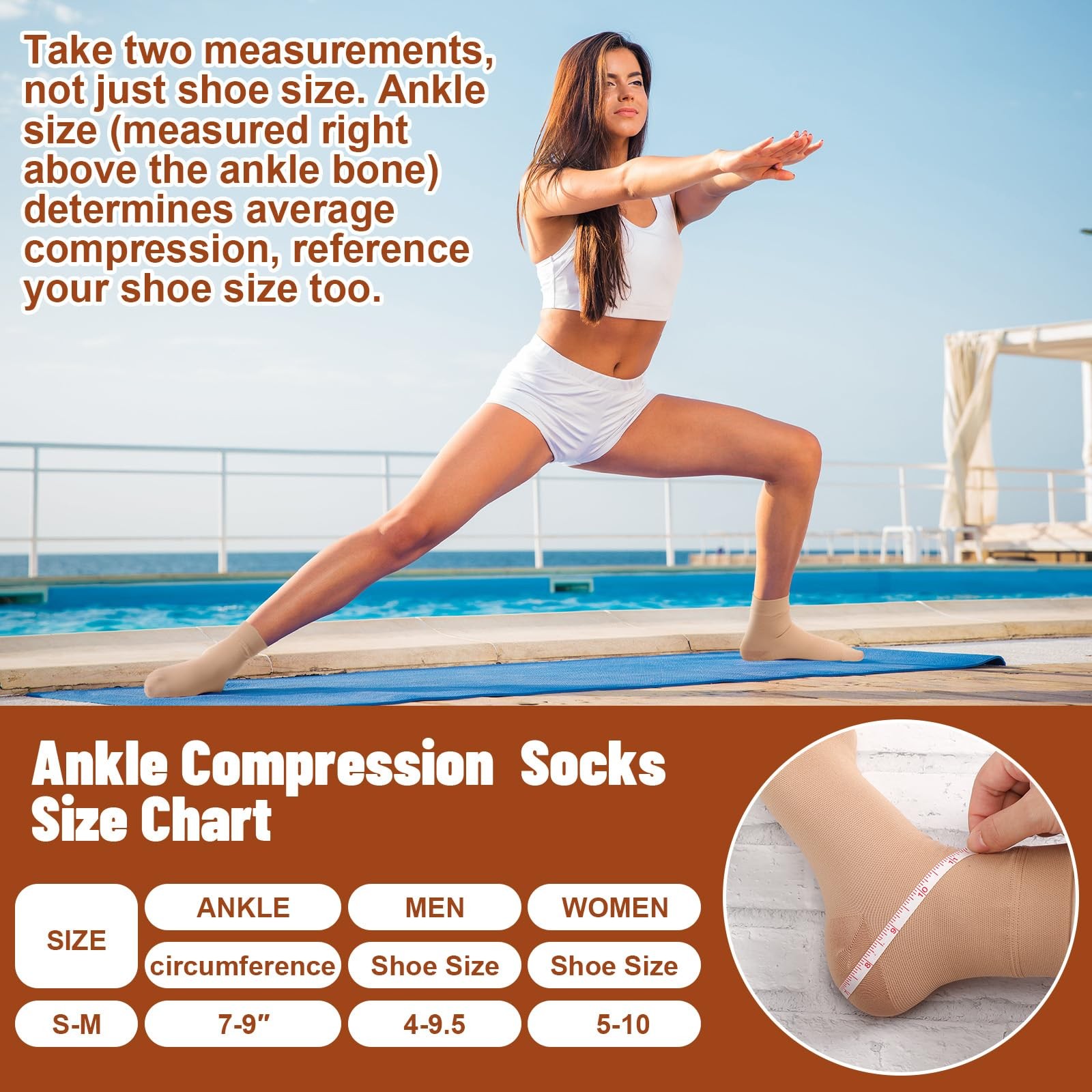 Shinymoon 4 Pairs Ankle Compression Socks 20-30 mmHg Closed S/M, Nude Color