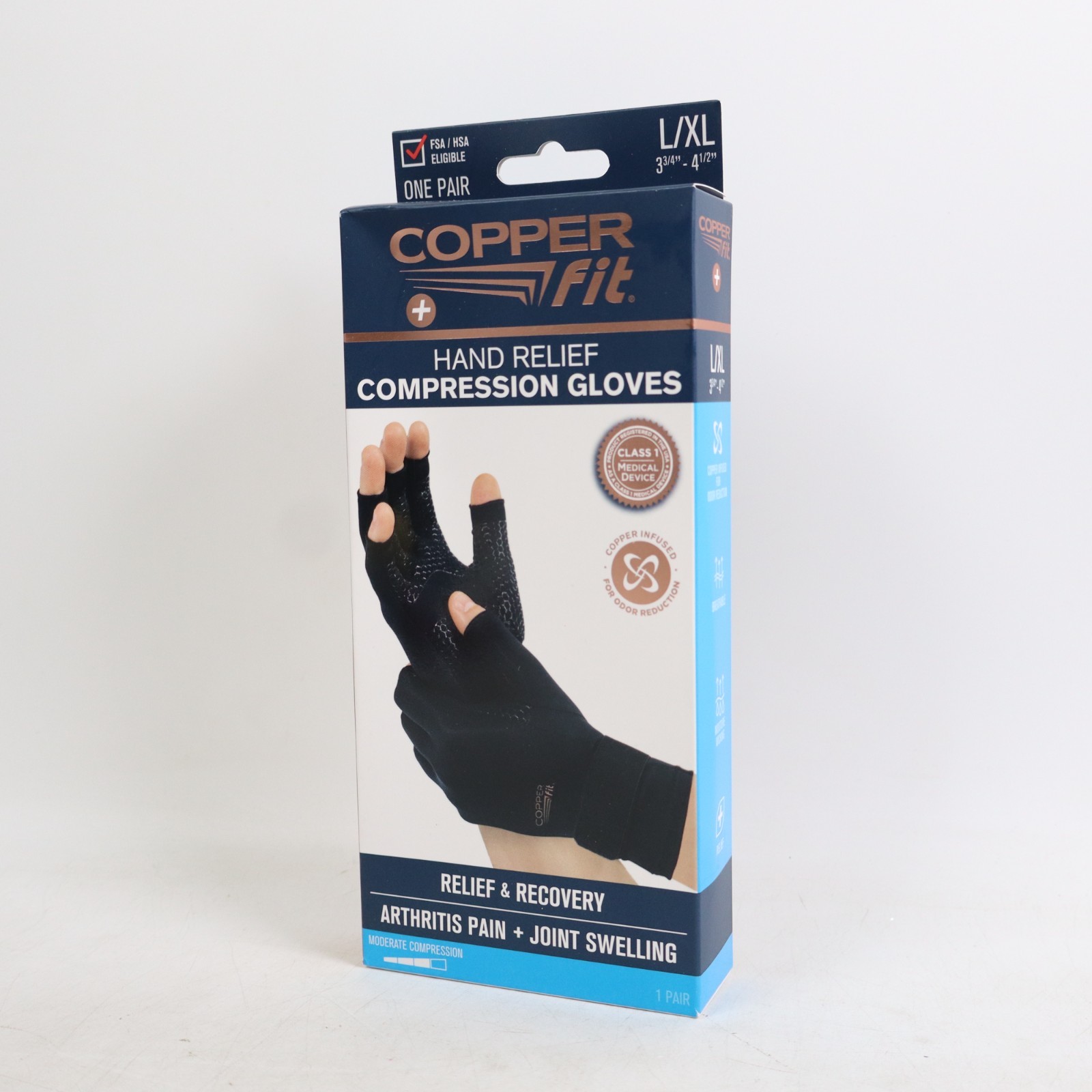 Copper Fit Compression Gloves Arthritis Pain Relief L/XL Unisex 1 Pair