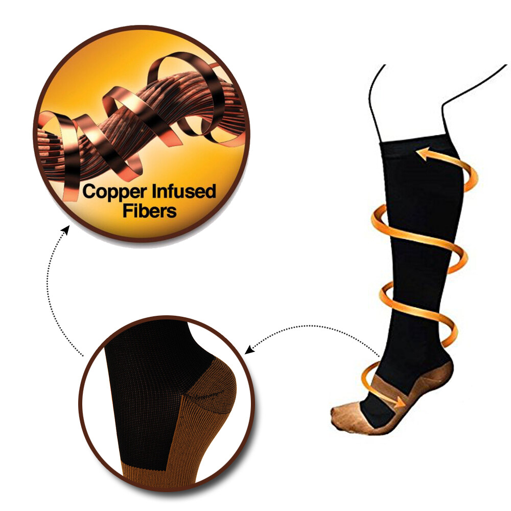 (6 Pairs) Copper Compression Socks Graduated Support 20-30mmH for Mens Womens
