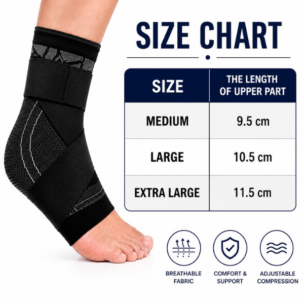Adjustable Compression Ankle Support Wrap for Sports, Gym & Running Workouts