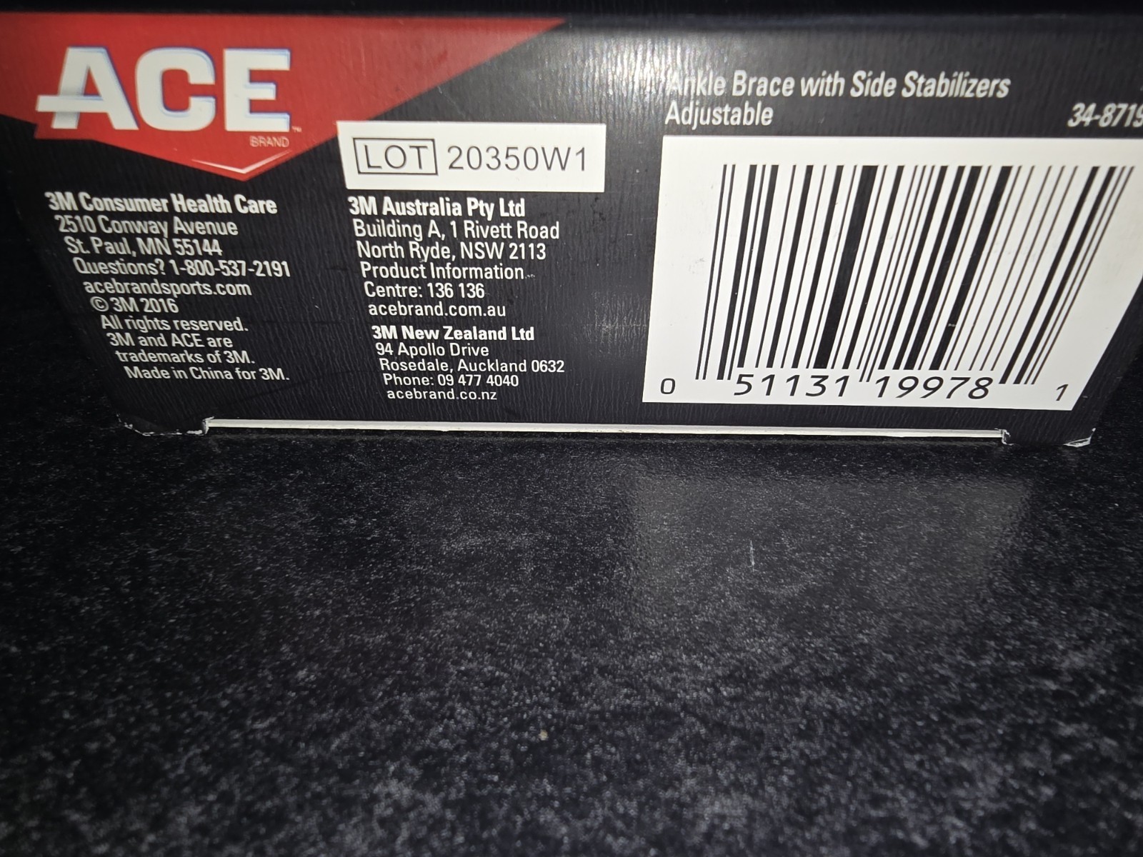 ACE Brand Ankle Support with Side Stabilizers, Adjustable, Black, 1 Brace
