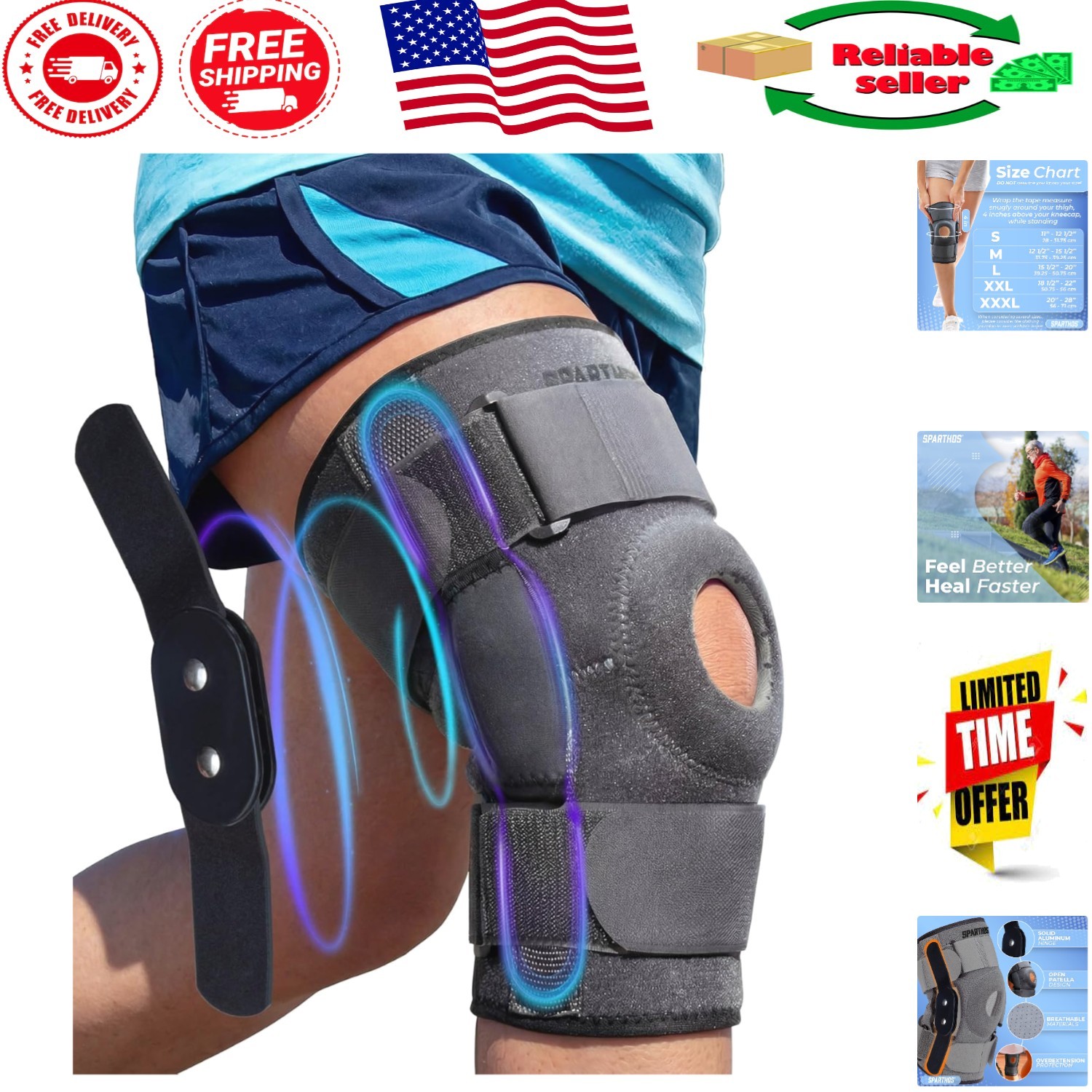 Knee Brace for Arthritis & Sports Recovery – Gray-L with Stabilizers