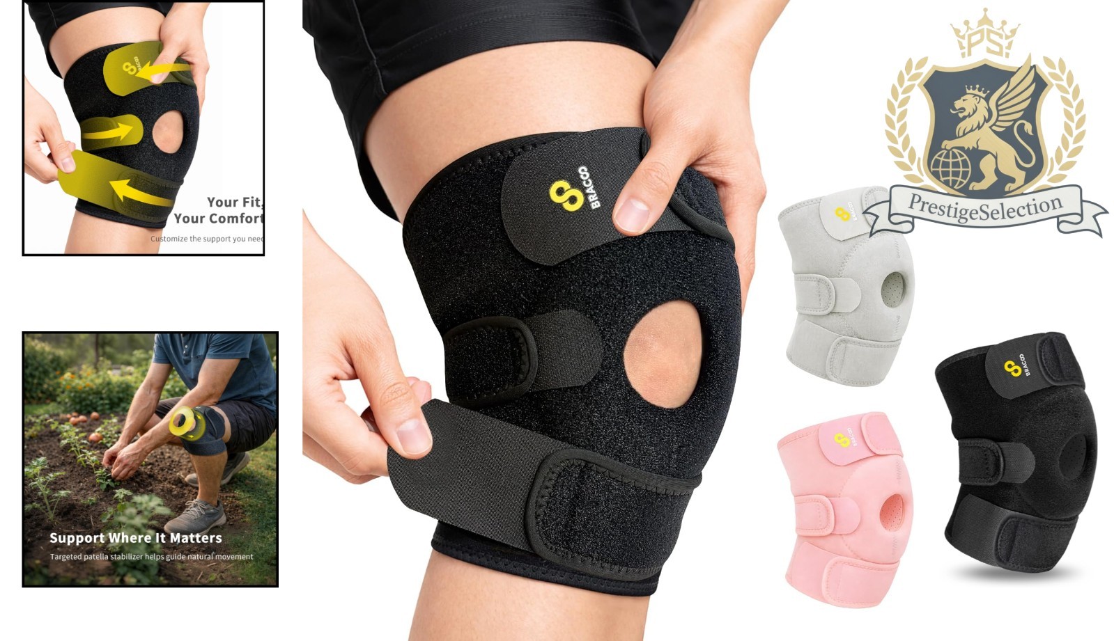 Universal Fit Knee Brace with Open-Patella Design for Pain Relief & Support