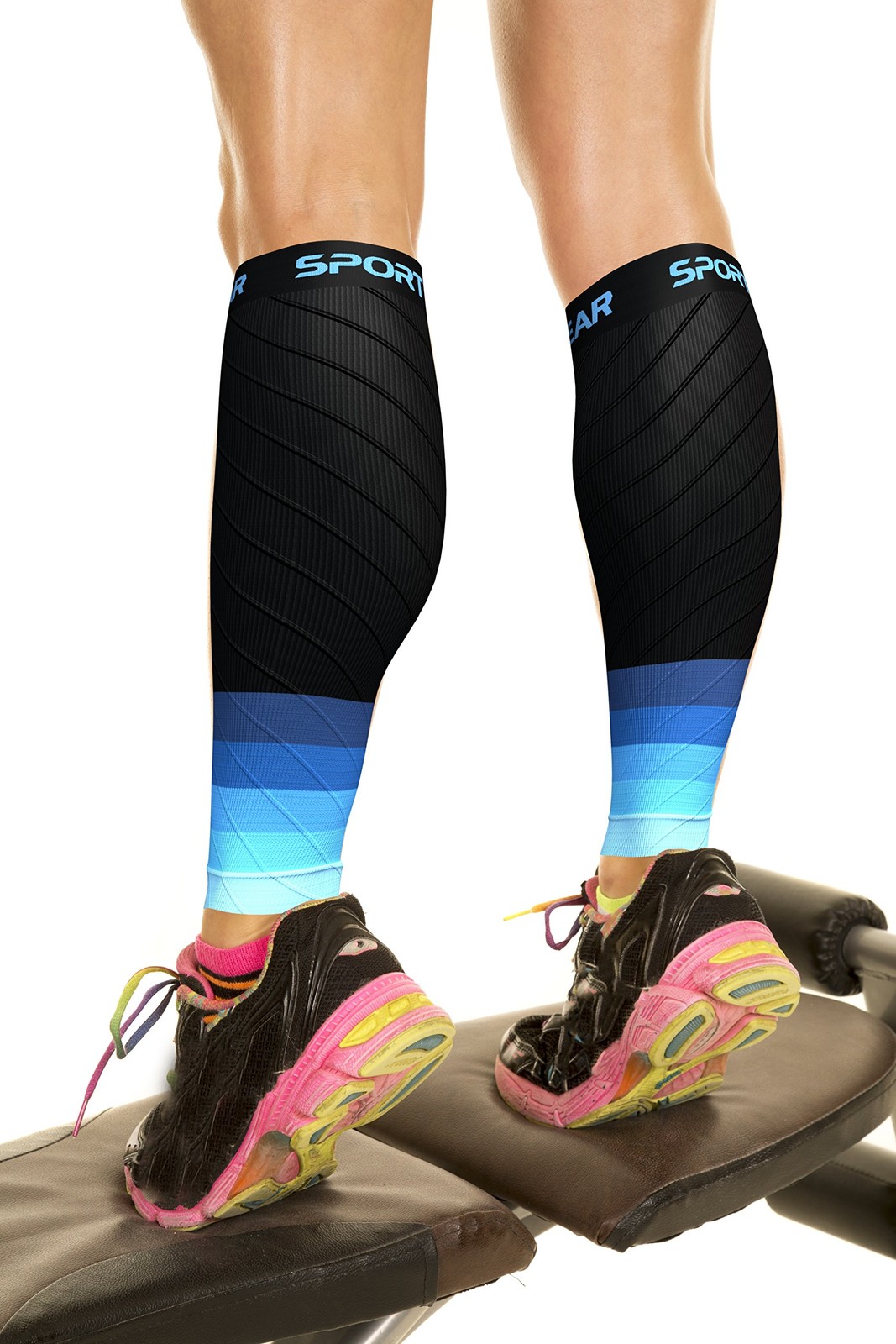 Physix Gear Calf Compression Sleeves – Shin Splint Large-X-Large, Black/Blue