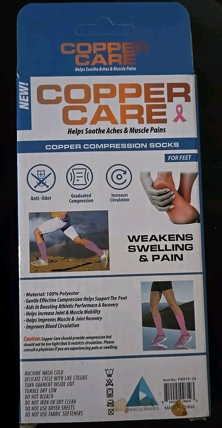Copper Care Unisex Adult COMPRESSION SOCKS Soothes Aches & Pains UNISEX NEW Pink