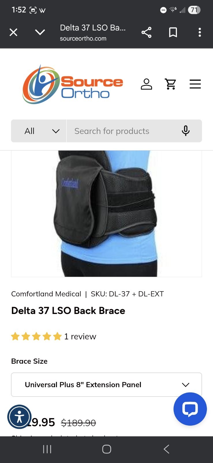 Comfortland Delta 37 LSO Back Brace Universal Plus Stabilization Black