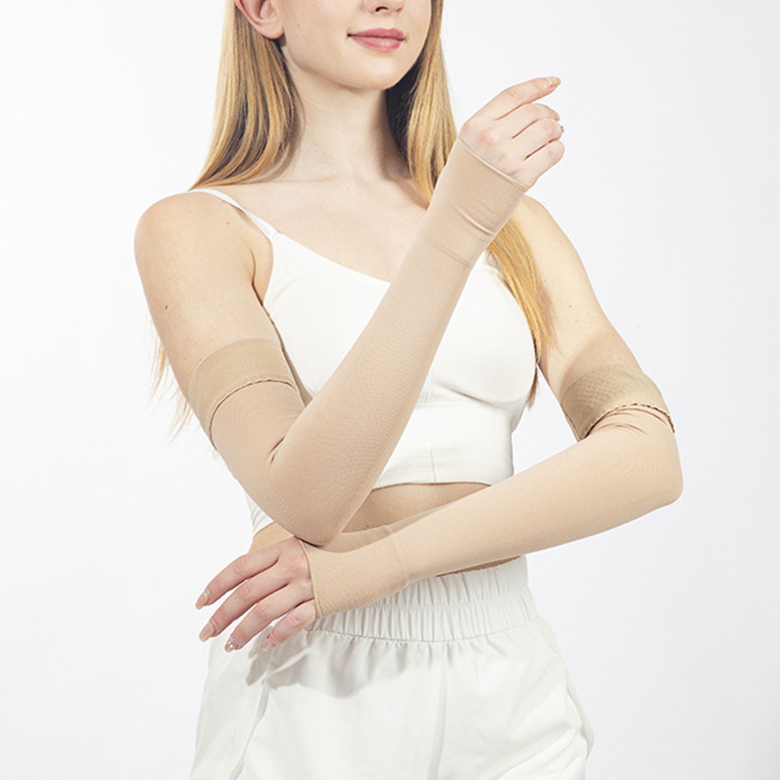 Compression Arm Sleeve With Gauntlet Elastic 30-40mmHg Compression Arm Sleeve