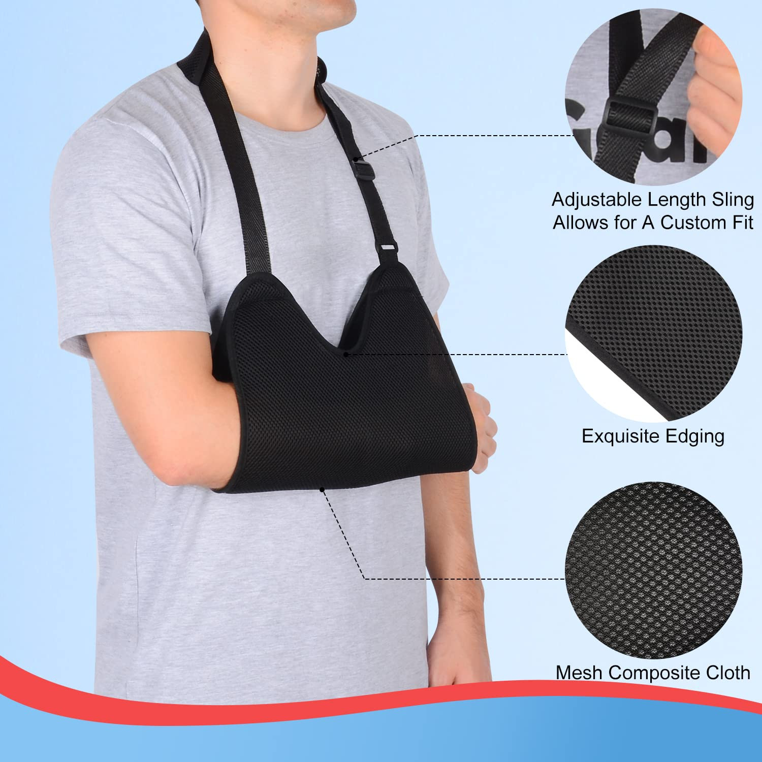 Mesh Arm Sling with Soft Shoulder Cushions, Adjustable Breathable Shoulder Immob