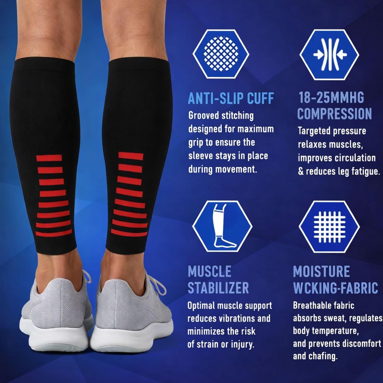 Calf Compression Sleeves for Shin Splint Relief – Large, Black