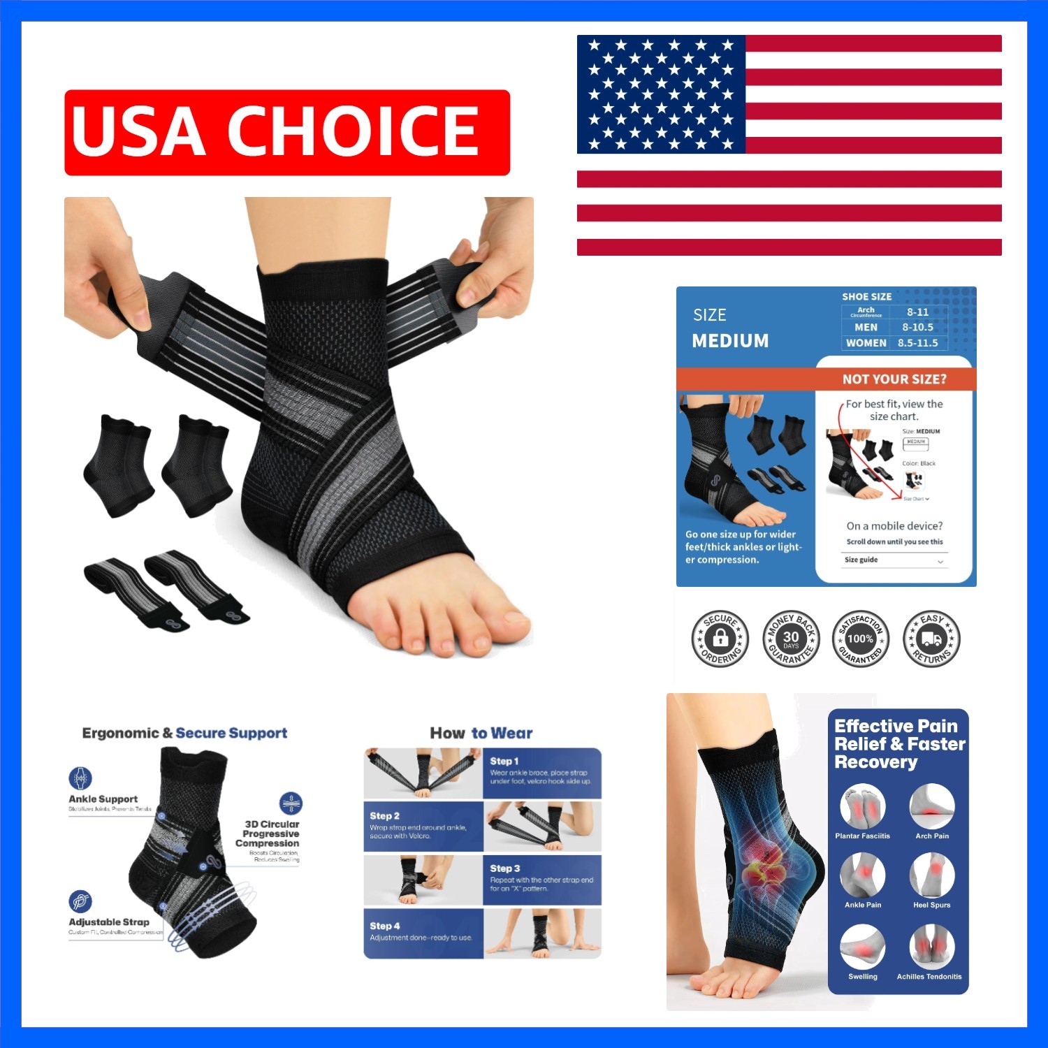 2 Pairs Ankle Braces for Men & Women Plantar Fasciitis Relief- Adjustable Ank…