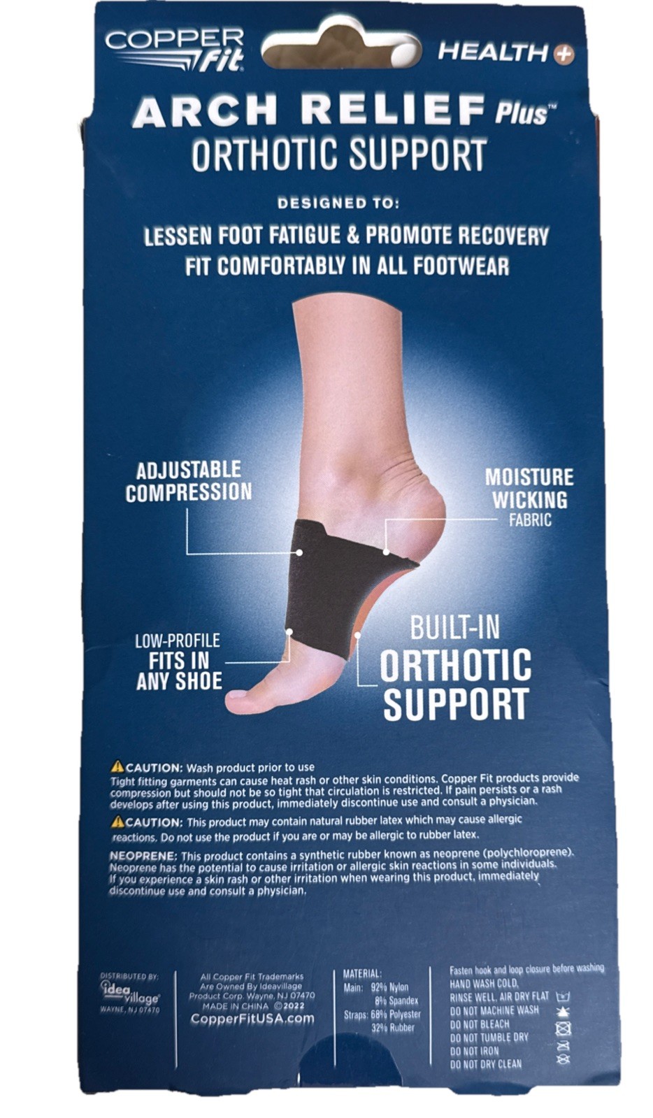 Copper Fit Health Unisex Arch Relief Plus with Built-In Orthotic Support – Black