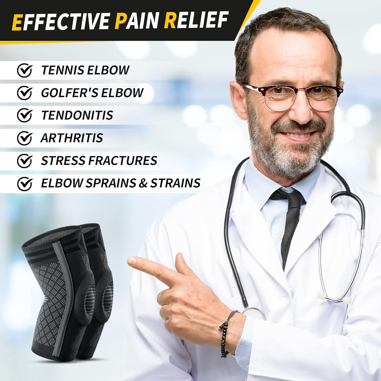 Elbow Brace for Tennis Elbow and Tendonitis with Gel Pad Compression Medium