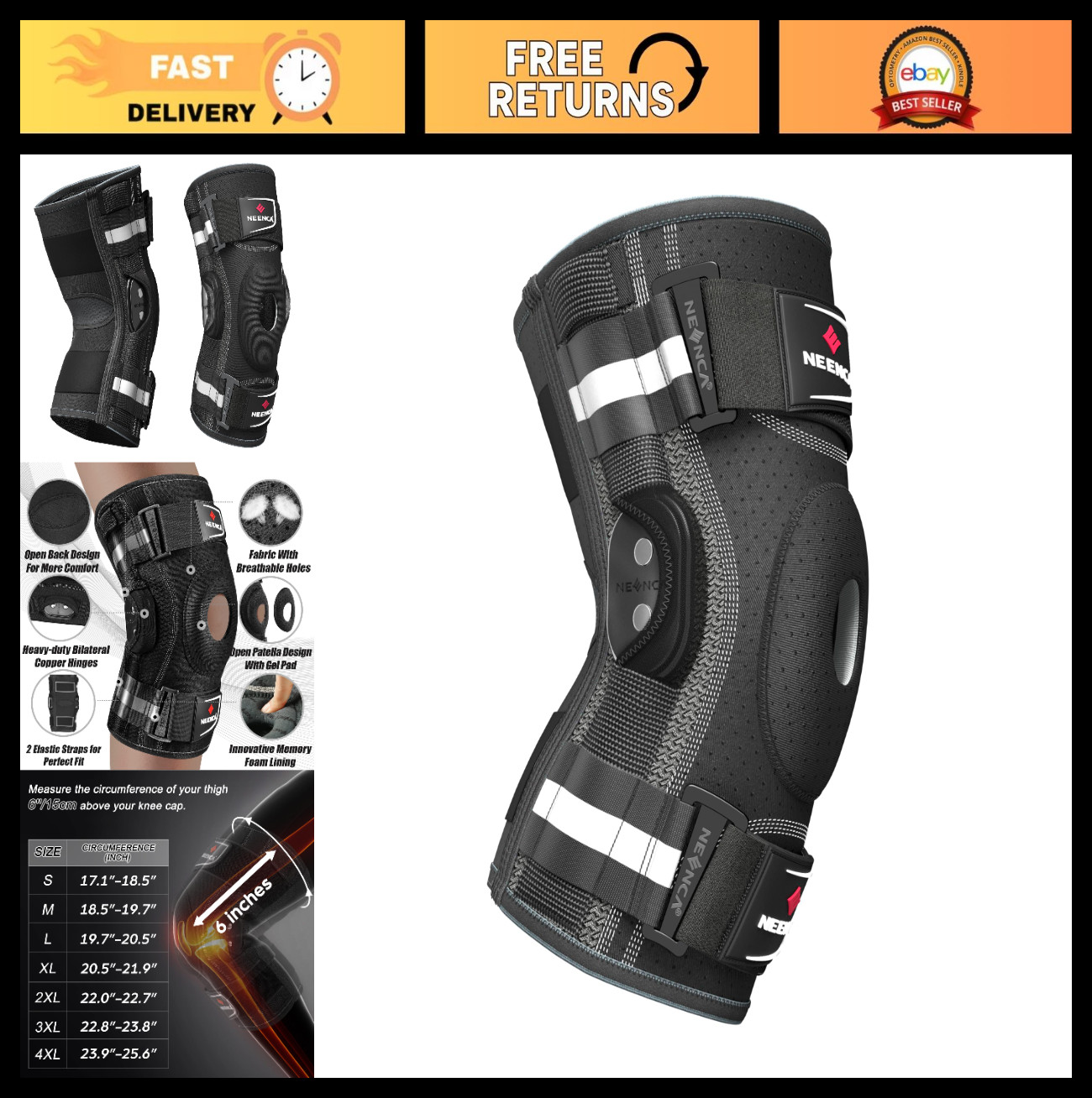 Knee Brace Support for Pain Relief, Hinged Stabilizers, Joint Stability, Arthrit