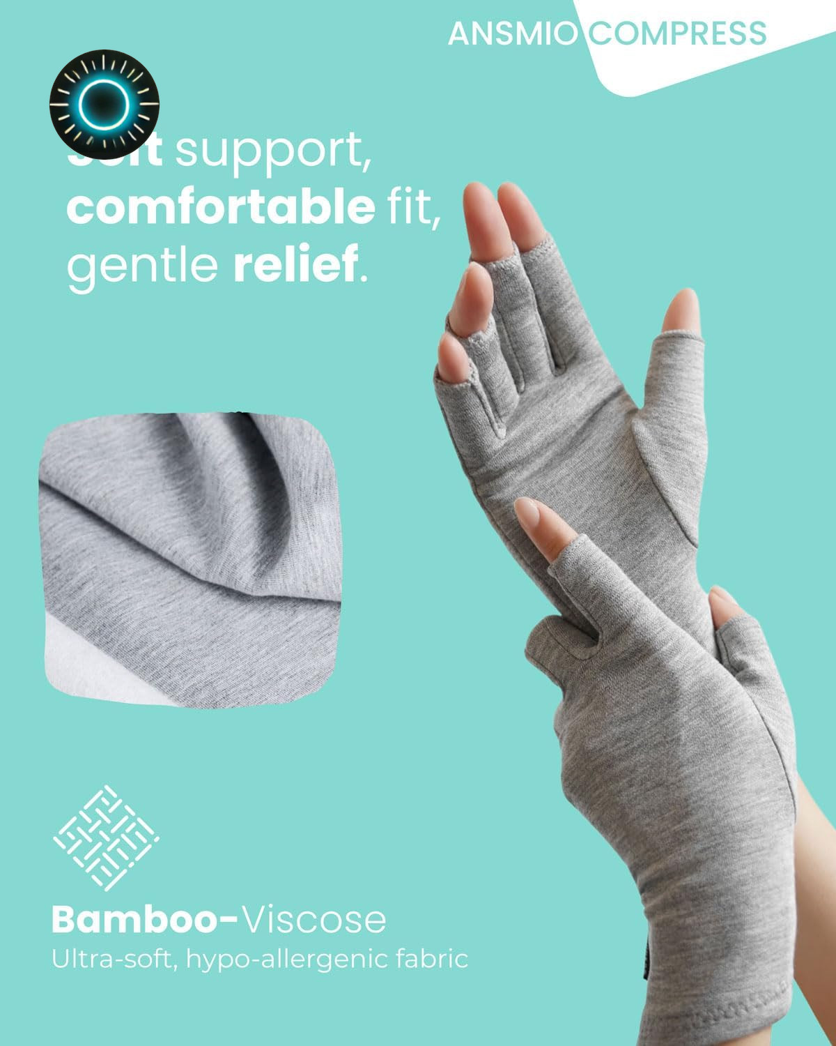 Bamboo Rayon Compression Gloves Fingerless Arthritis & Carpal Tunnel Relief M