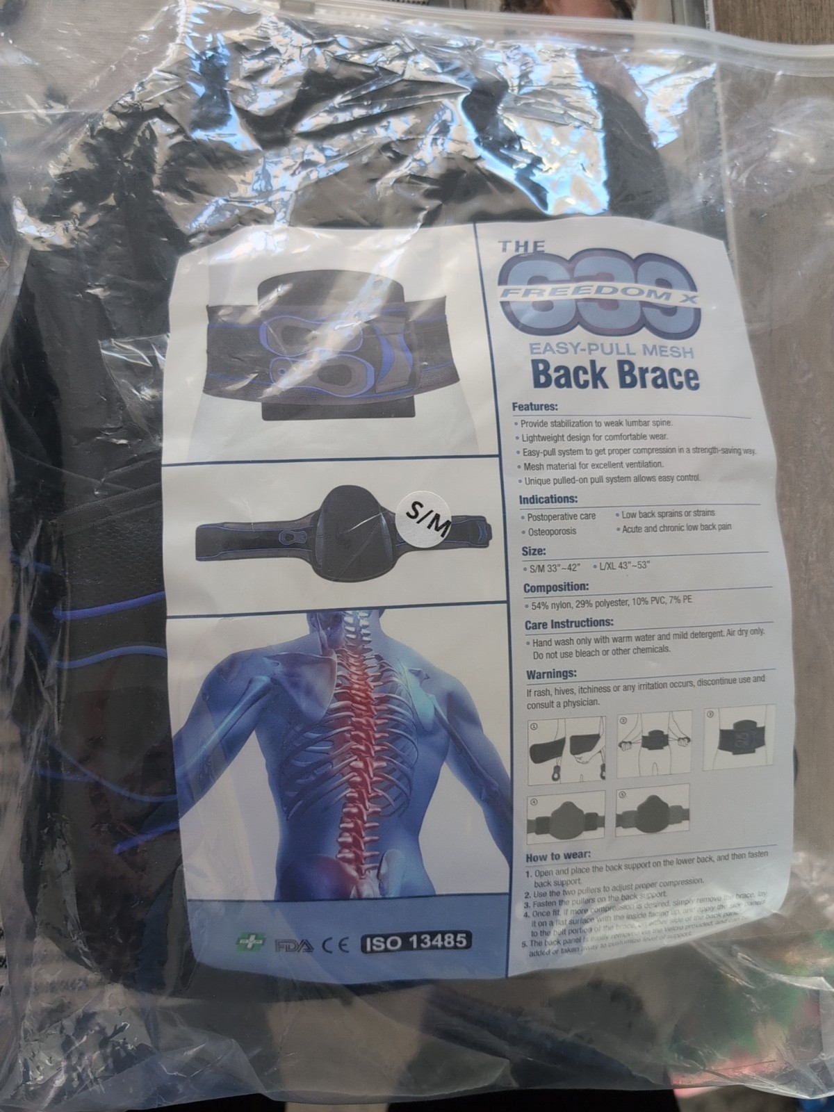 The 637 Freedom X Easy-Pull Mesh Back Brace Lumbar Support Size S/M