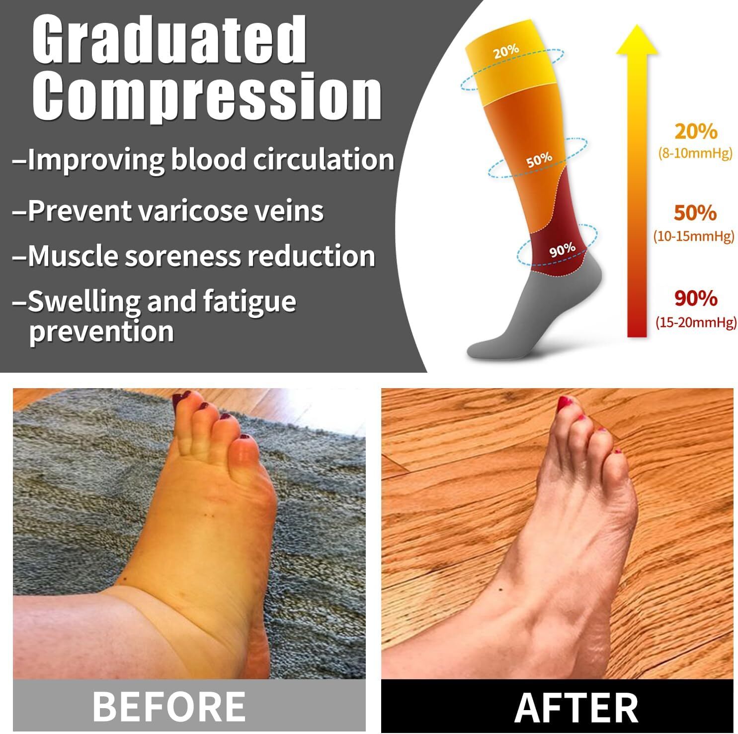Copper Compression Socks Large X Large 6 Pack Enhanced Circulation Support
