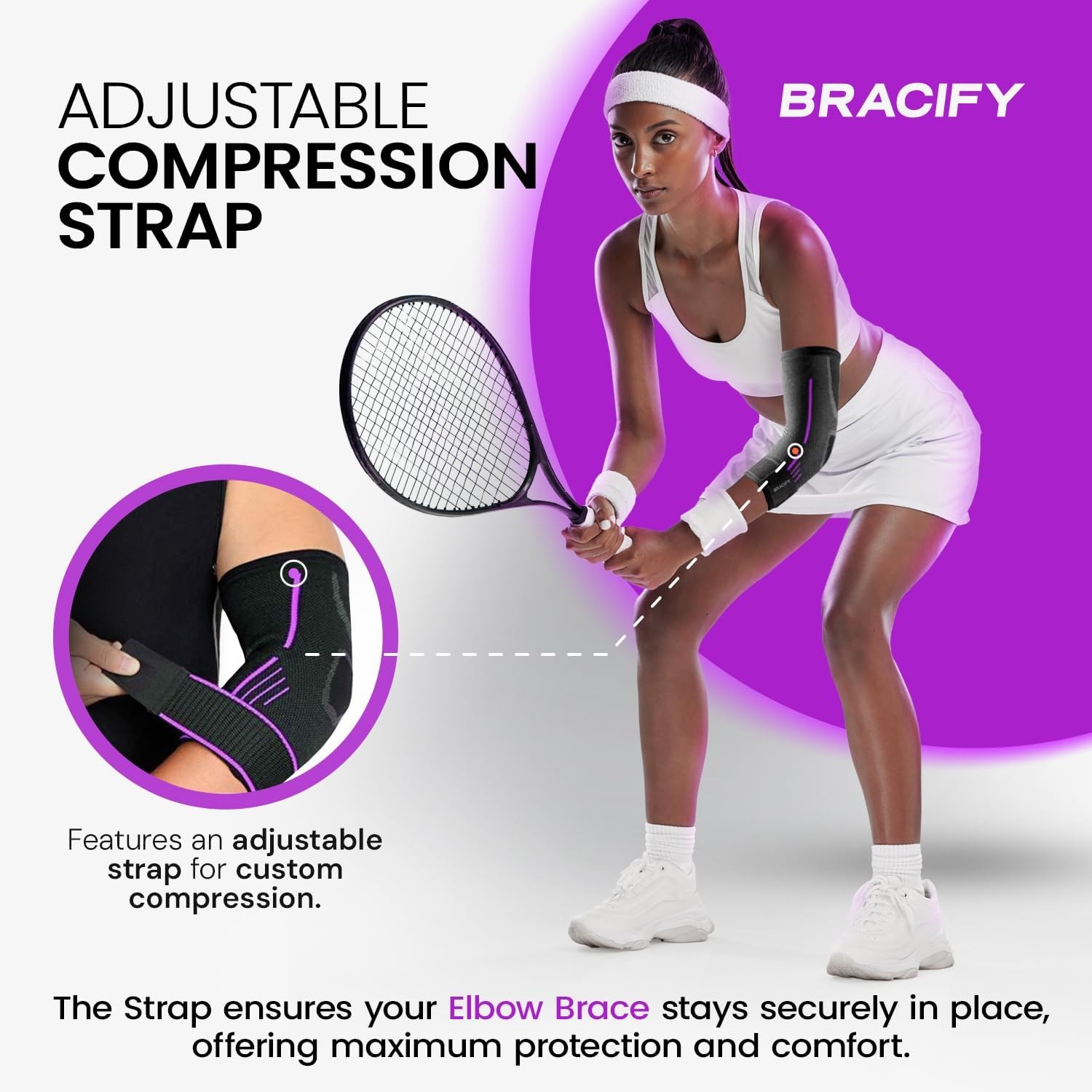 Tennis Elbow Brace for Women & Men, Fitness and Everyday Use Large, Purple